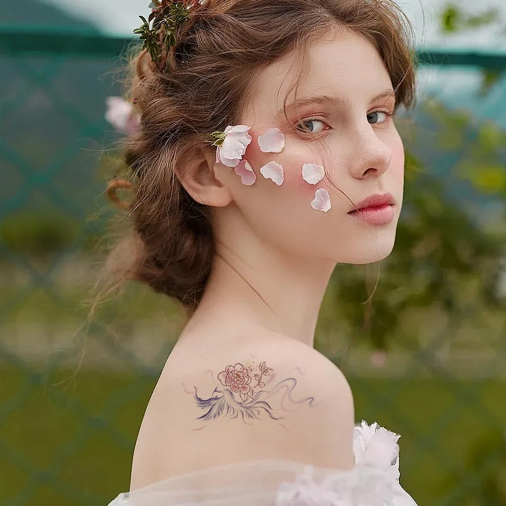 10 Sheets Temporary Flower Tattoos Waterproof Abstract Flowers Birds Butterflies Animal Face Tattoos Gems Face Tattoos for Women Girls Kids Parties image number 5