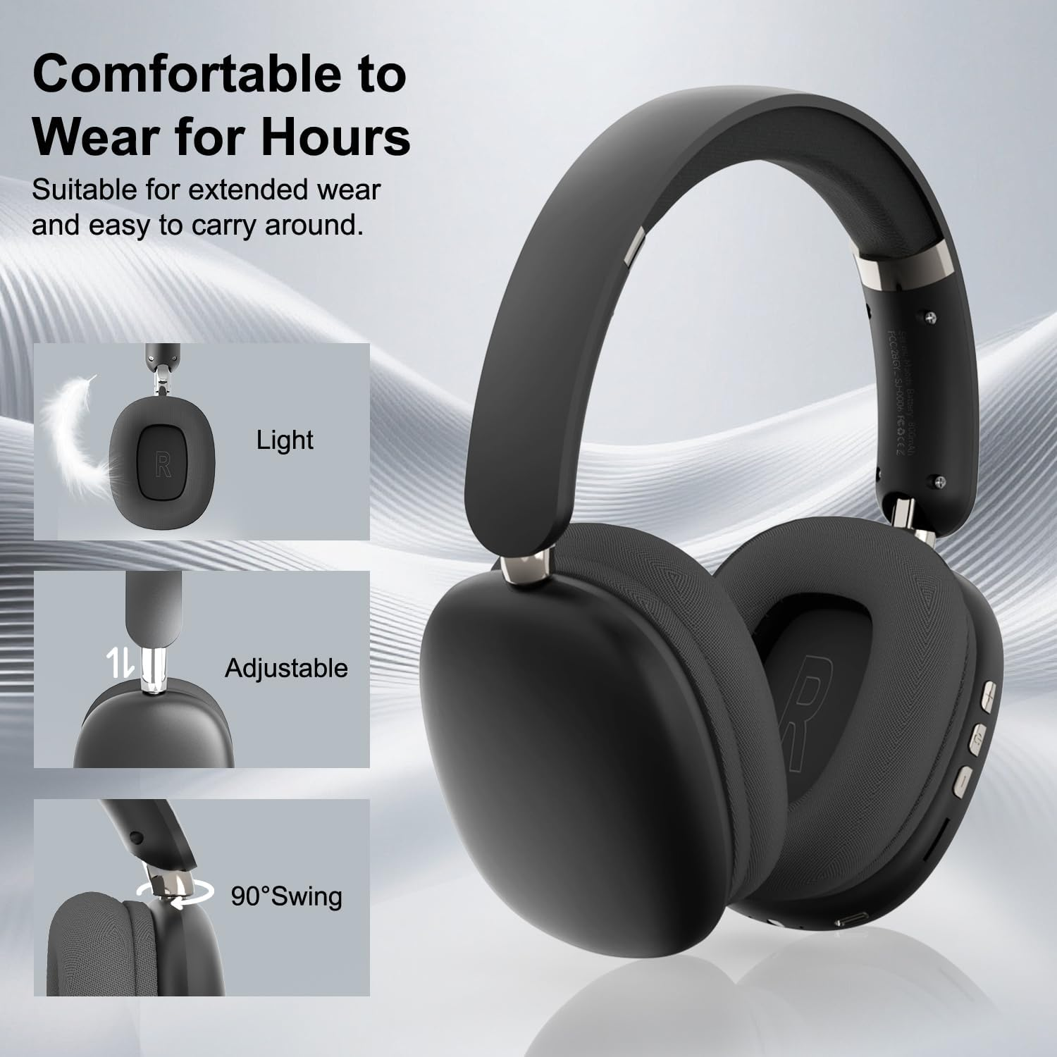 SUNJOM Wireless Bluetooth over Ear Headphones, Hi-Fi Stereo, 30H Playtime, Hands-Free with Mic, Voice Assistant, FM Radio for Sports, Travel, Work (Black) image number 5