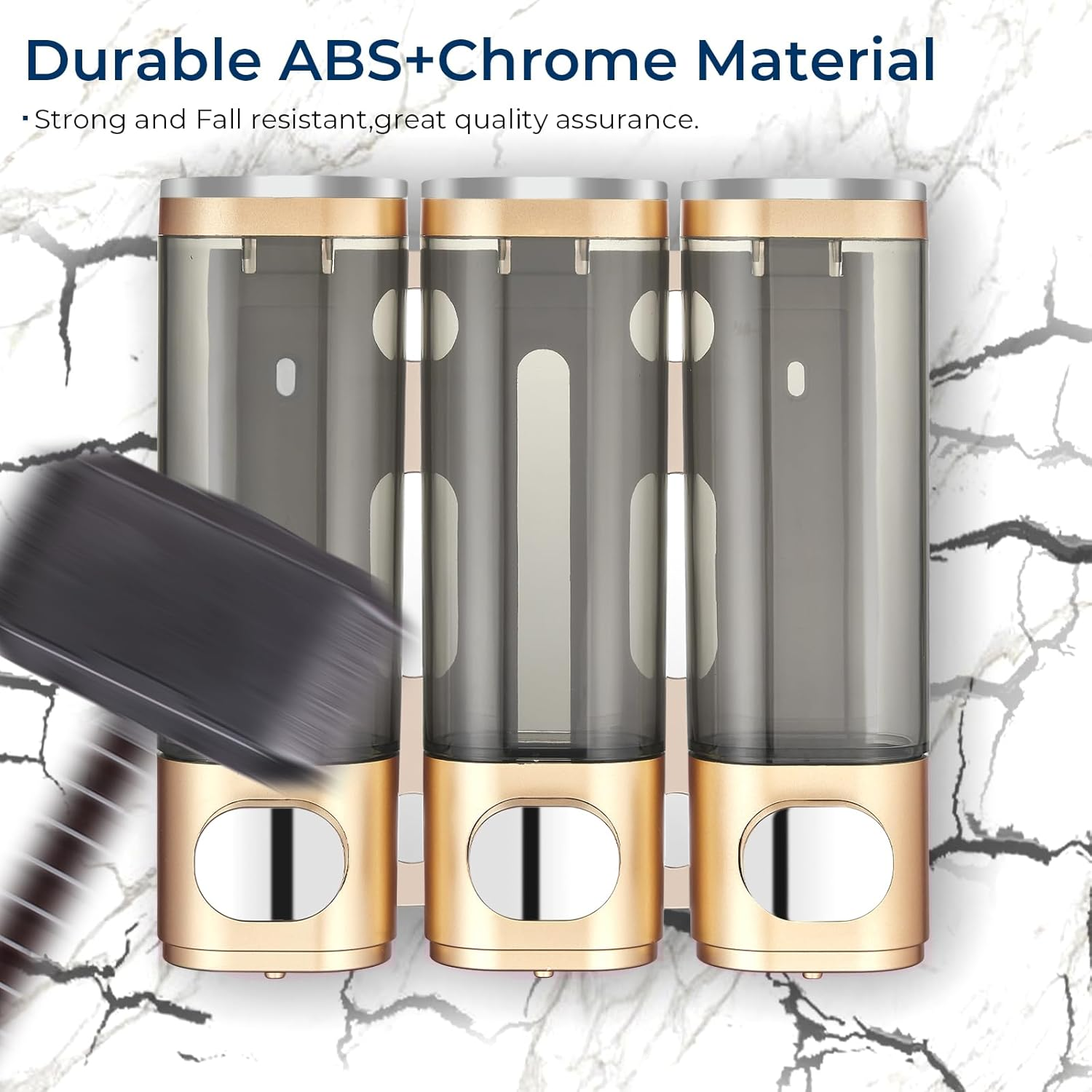 Pollock Shampoo Conditioner Dispenser Shower Soap Dispenser 3 Chamber No Drill Shampoo Dispenser for Shower Wall Mounted Shampoo Conditioner Body Wash Dispenser for Bathroom Hotel Gold image number 4