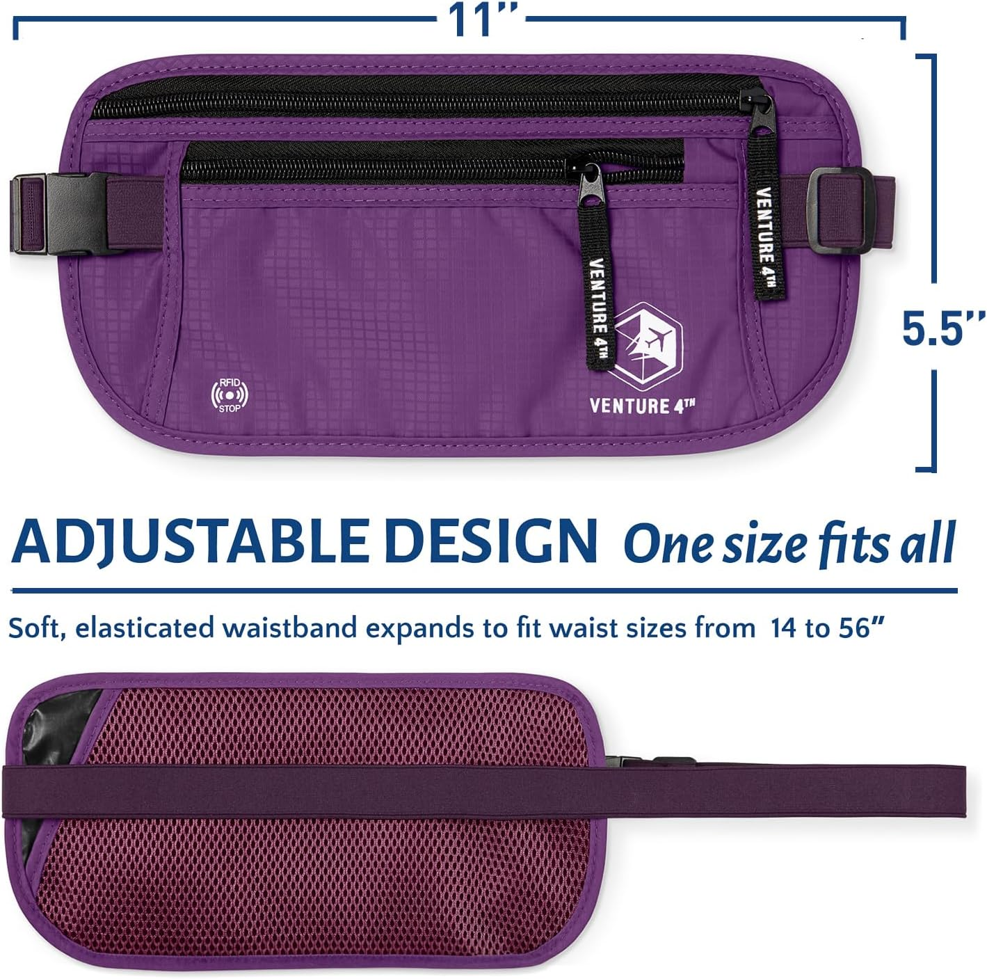 VENTURE 4TH Money Belt - Slim Passport Holder RFID Blocking Pouch to Protect Cash, Credit Cards and Travel Documents image number 3