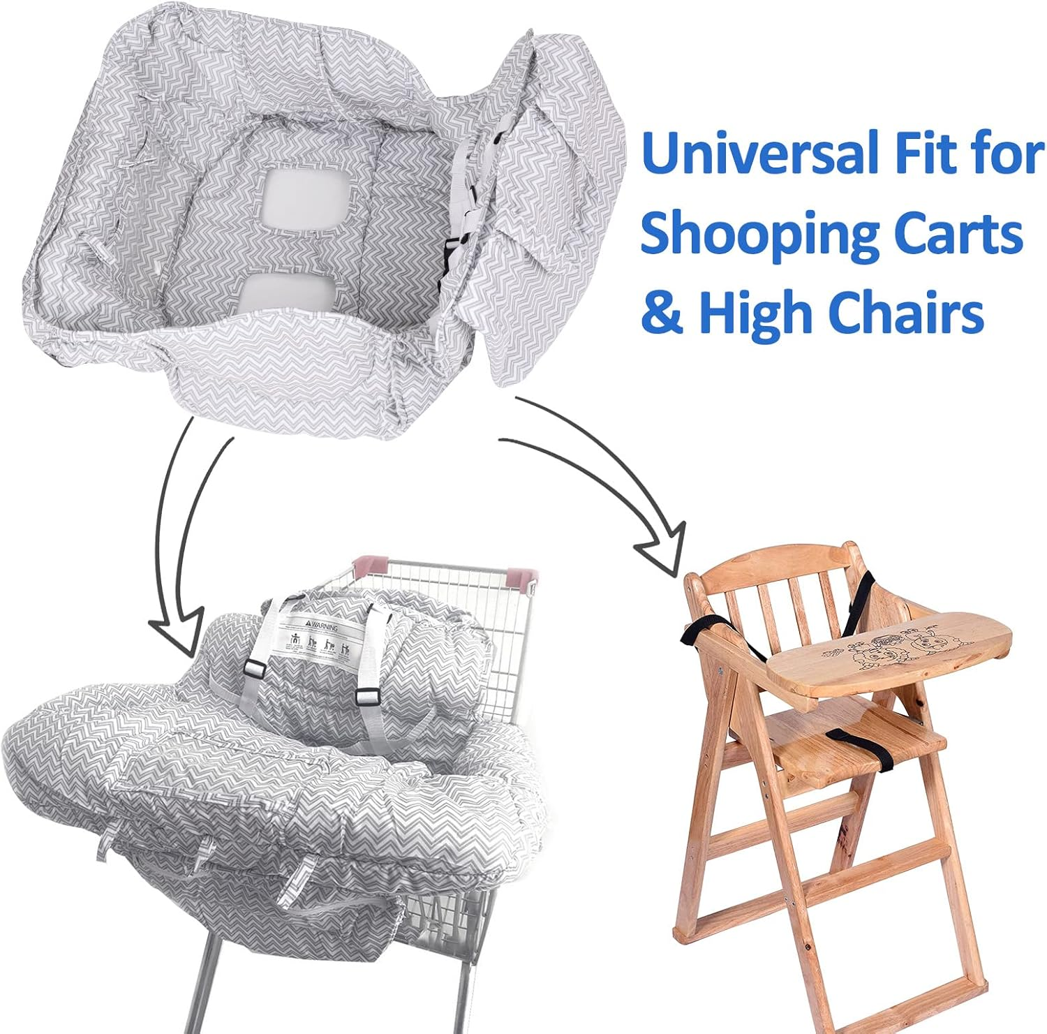 2-In-1 Baby Shopping Trolley Cover and High Chair Cushion Universal Protective Cover for Shopping Trolley Seat Perfect Baby Reqistry Gift (Grey) image number 5
