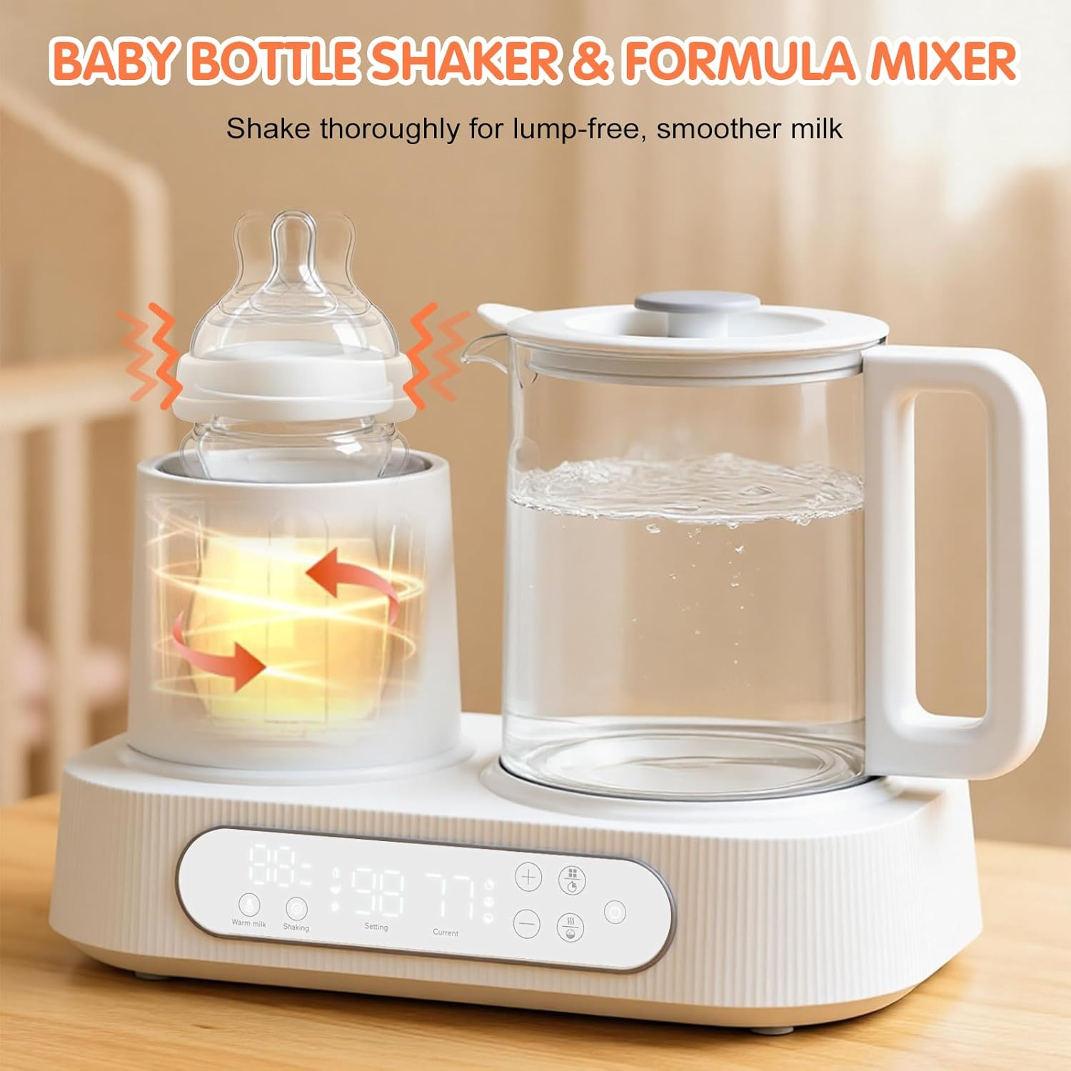 Advwin 2 in 1 Baby Bottle Milk Warmer & Shaker, Fast for Breastmilk & Formula, with Accurate Temperature Control, LCD Display, Timer, Off-Center & Smart Dual-Direction Mixing, Fits All Bottles image number 1