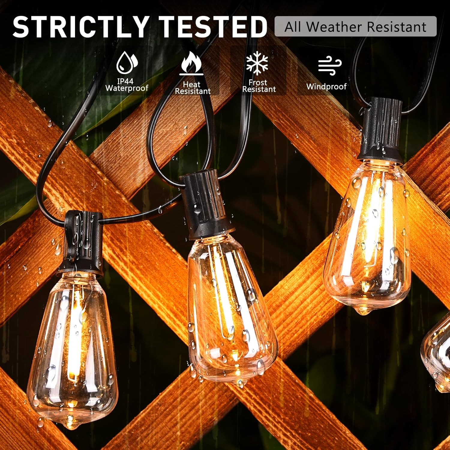 ROSHIN ST38 Solar Festoon Lights Outdoor, 15M(49FT) 15 Bulbs+1 Spare LED String Outdoor Lights, IP45 Waterproof and Shatterproof Fairy Lights for Beach, Garden, Yard, Camping, Party, Wedding image number 6