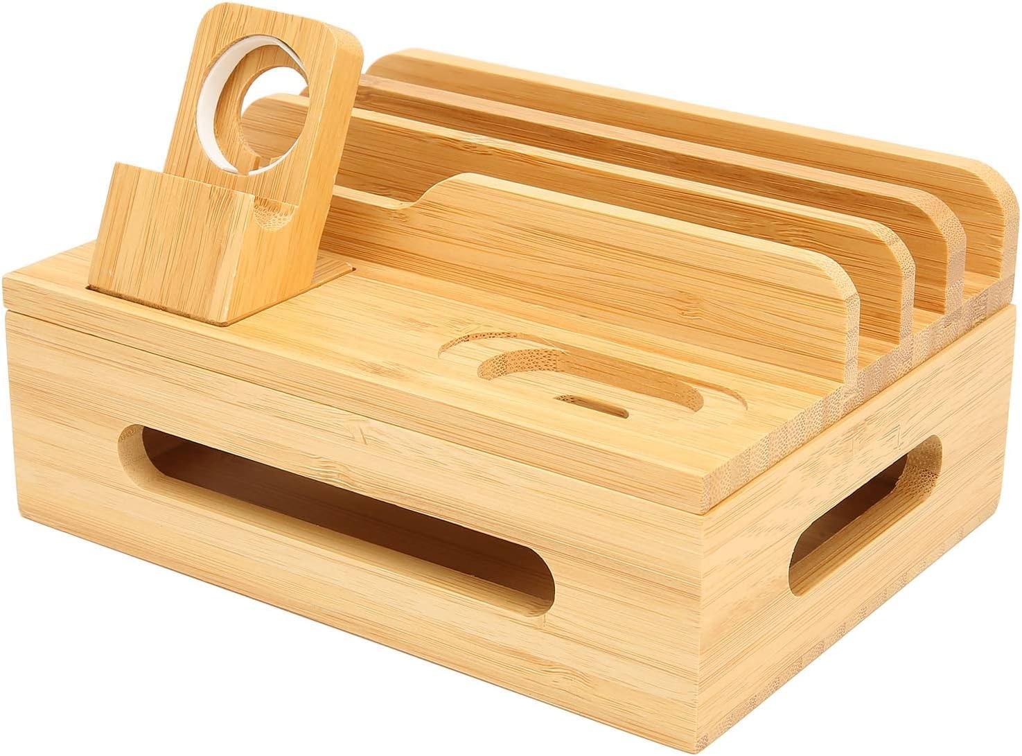 TOPINCN Bamboo Multi Device Charging Station Efficient Organizer for Phone Tablet Watch, Keep Neat and Organized for Home Office Dorm, Bamboo Material image number 6