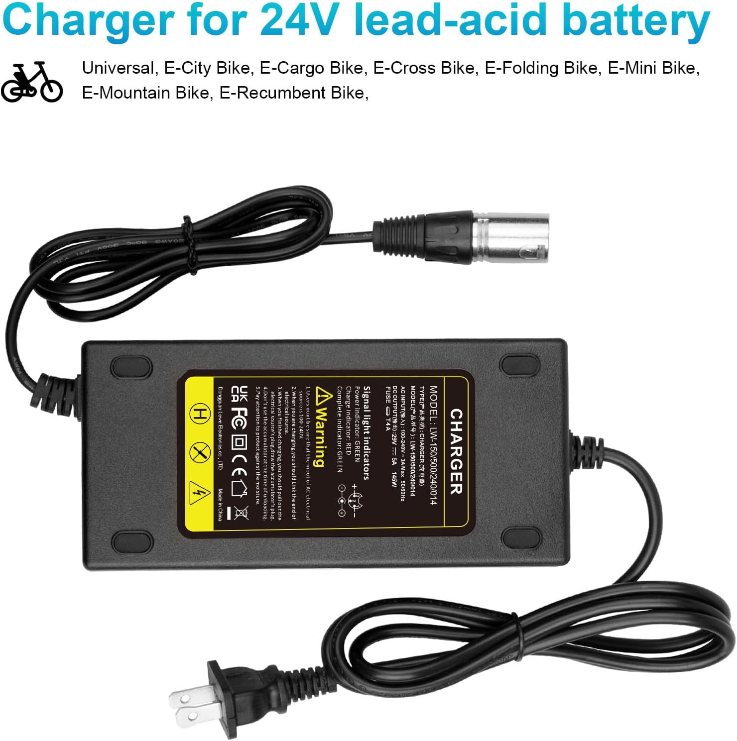 24V 5A 3-Pin Male XLR Connector Battery Charger for Lakematic, Pride Mobility, Jazzy Power Chair, Drive Medical, Golden Technologies, Shoprider, Rascal 200T/500T/301 PC 24BC5000TF-1 image number 6