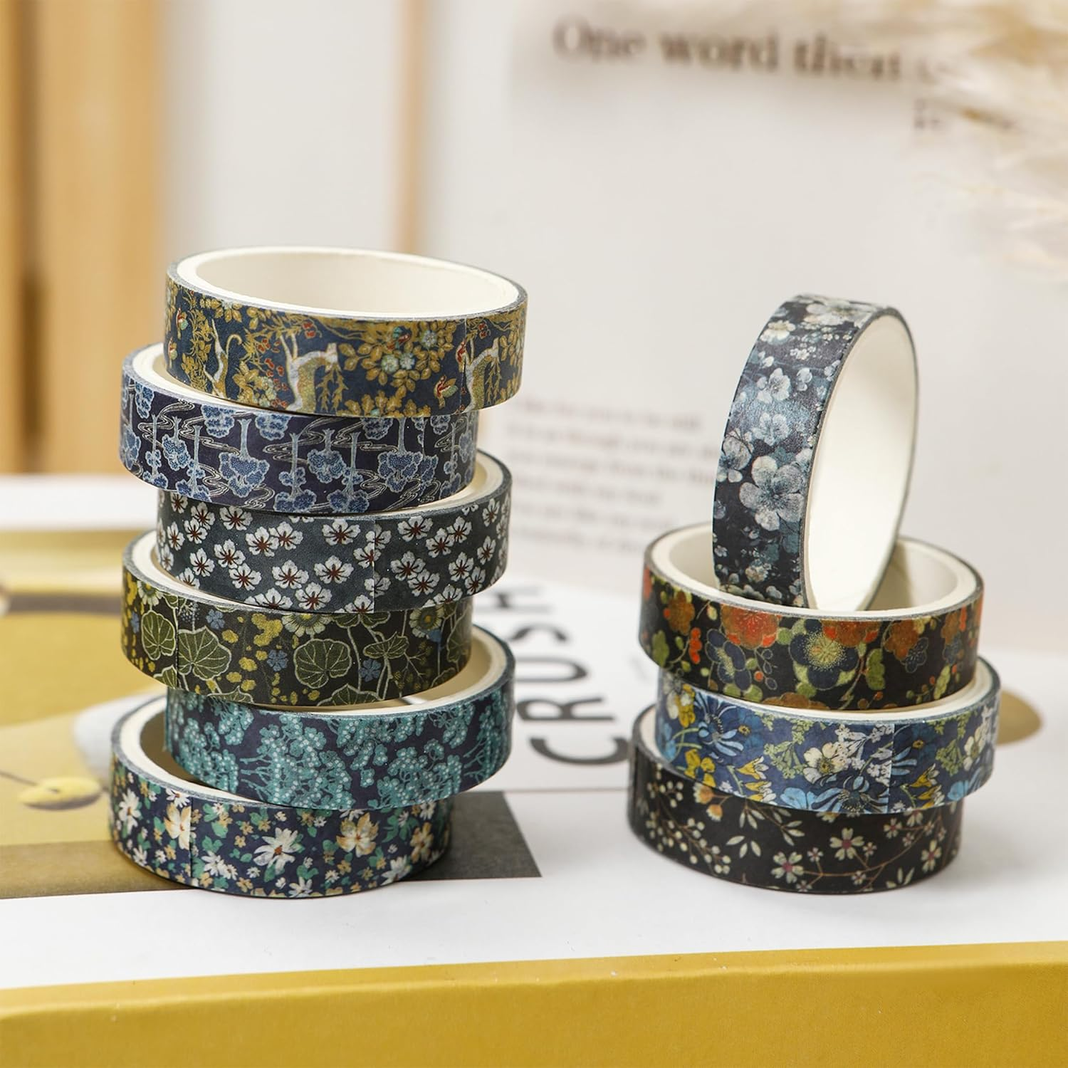 12 Rolls Ukiyo-E Style Washi Tape Set Japanese Kyoto Arts Adhesive Tapes Skinny Decorative Masking Tape Sets for Craft, Kids, Scrapbook, DIY, Gift Wrapping (Blooming Heritage) image number 2