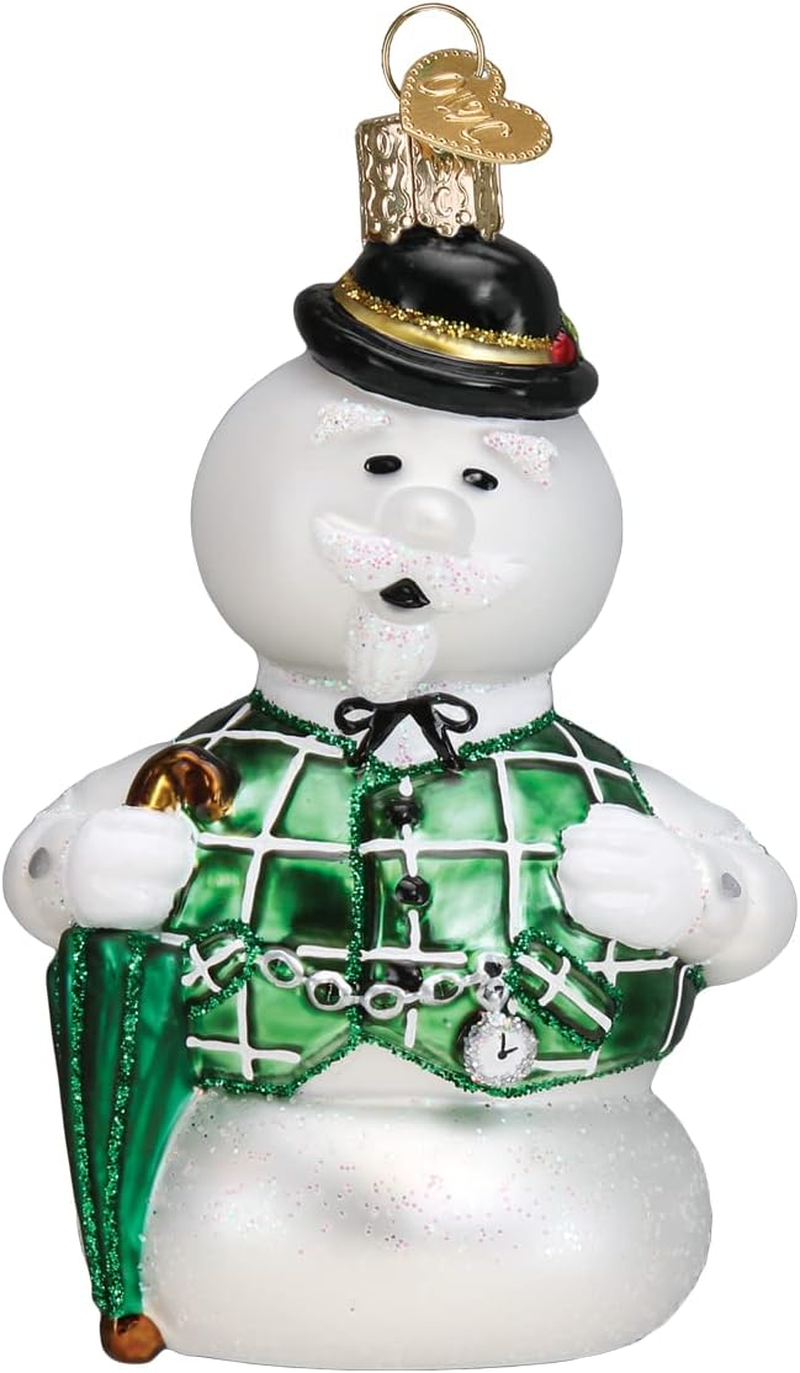 Old World Christmas Sam the Snowman Glass Blown Ornament for Christmas Tree, Handcrafted Holiday Decoration, Rudolph Collection image number 1