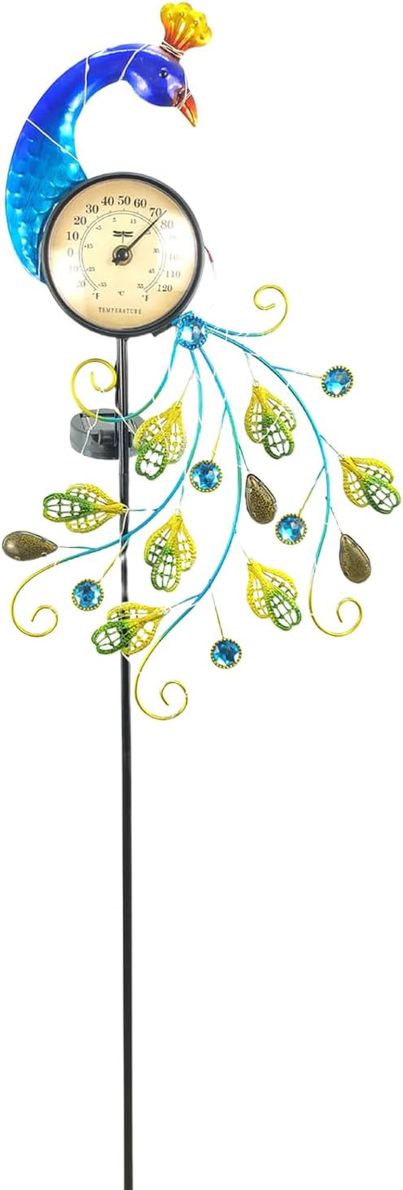 Outdoor Thermometer Peac-Ock Garden Stake, Solar Garden Stake Lights with Temperature Display, Decorative Outdoor Thermometers for Patio, Yard, Gard-En, Pathway image number 4