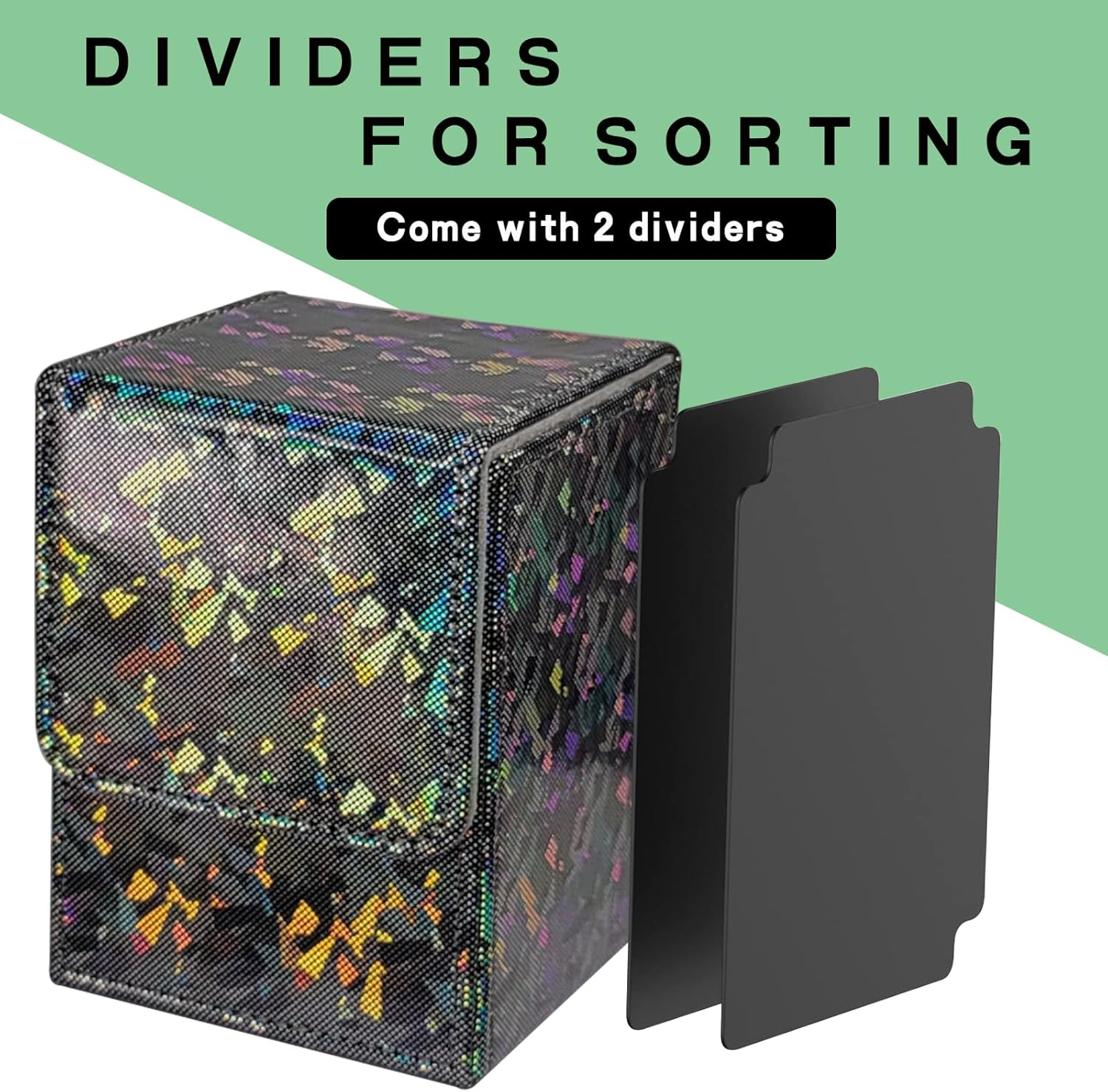 Dmoicols Sparkly Card Deck Box Holds 100+ Single Sleeved Cards ,Leather Card Storage Case,Mtg Commander Deck Box with 2 Dividers Fit TCG CCG Magic Cards Vertical(Sparkly Black Piece) image number 3