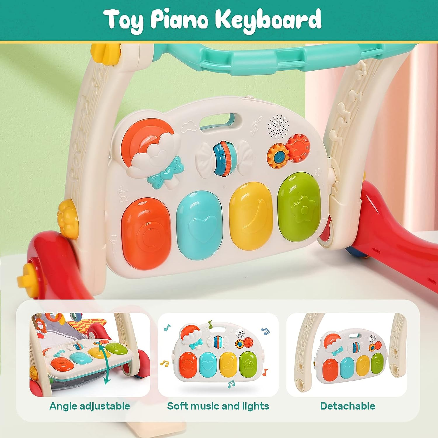 CUTE STONE Baby Gym Play Mat & Learning Walker, Baby Activity Mat with Play Piano, Musical Activity Center with Lights, Baby Push Walkers & Tummy Time Mat for Infant Newborn Toddlers