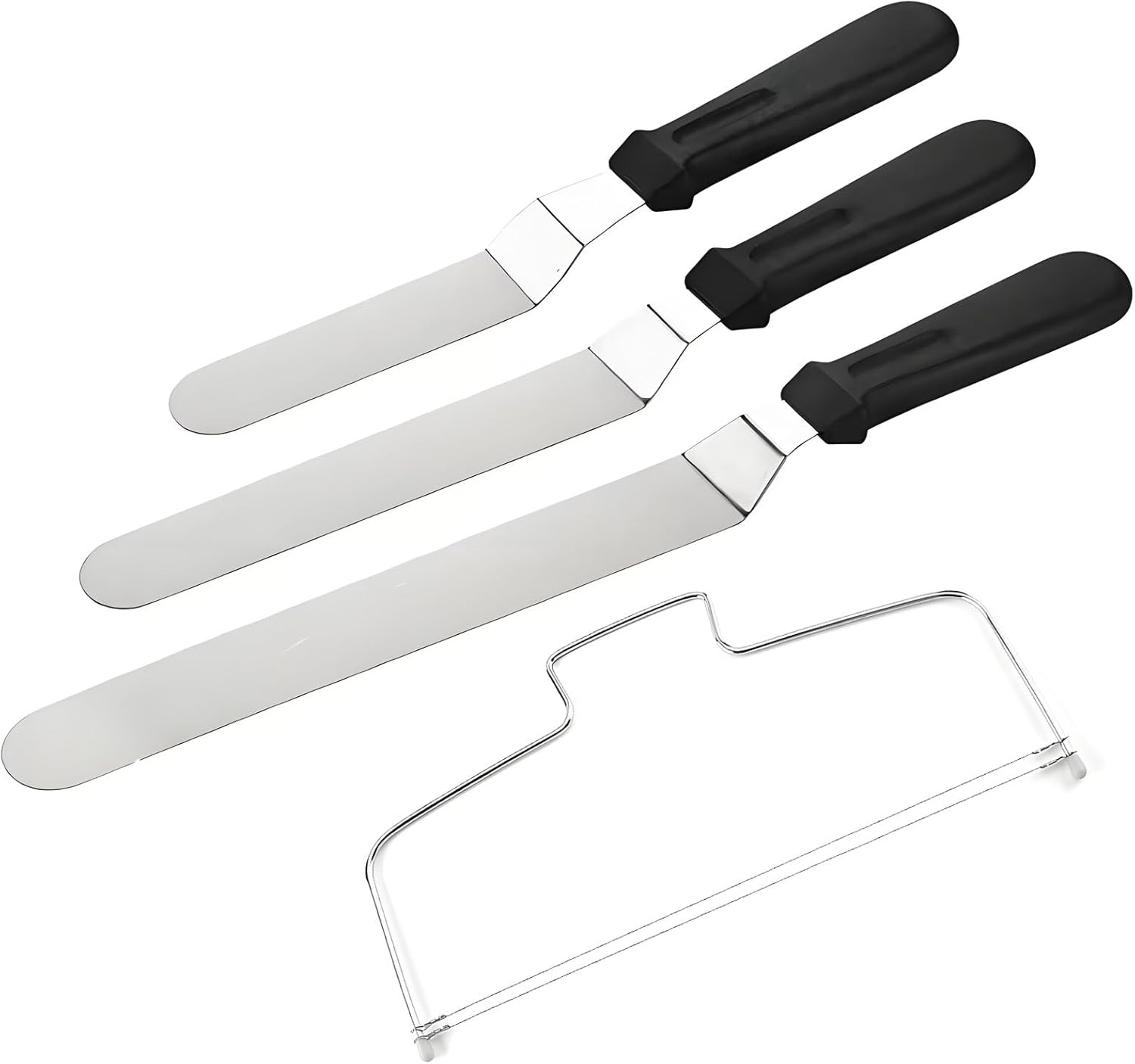 MYTOAU Set of 3 Icing Spatulas and Wire Cake Slicer,Professional Cake Angled Offset Spatula Stainless Steel Thickened Frosting Knife with Durable Plastic Handle for Cake Decorating Pastry Baking image number 6