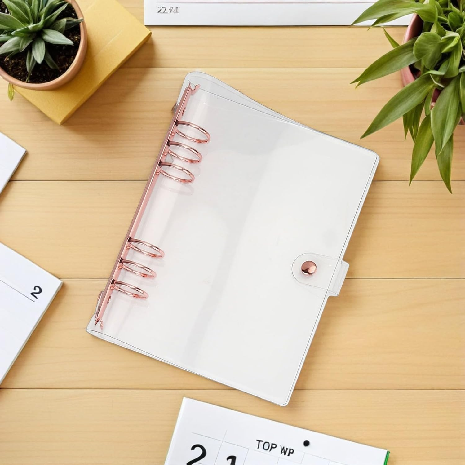 SHERCHPRY A5 Loose-Leaf Notebook Cover 6-Ring Binder PVC Rose Gold Refillable Notepad Cover Portable for Student Office Supplies image number 4