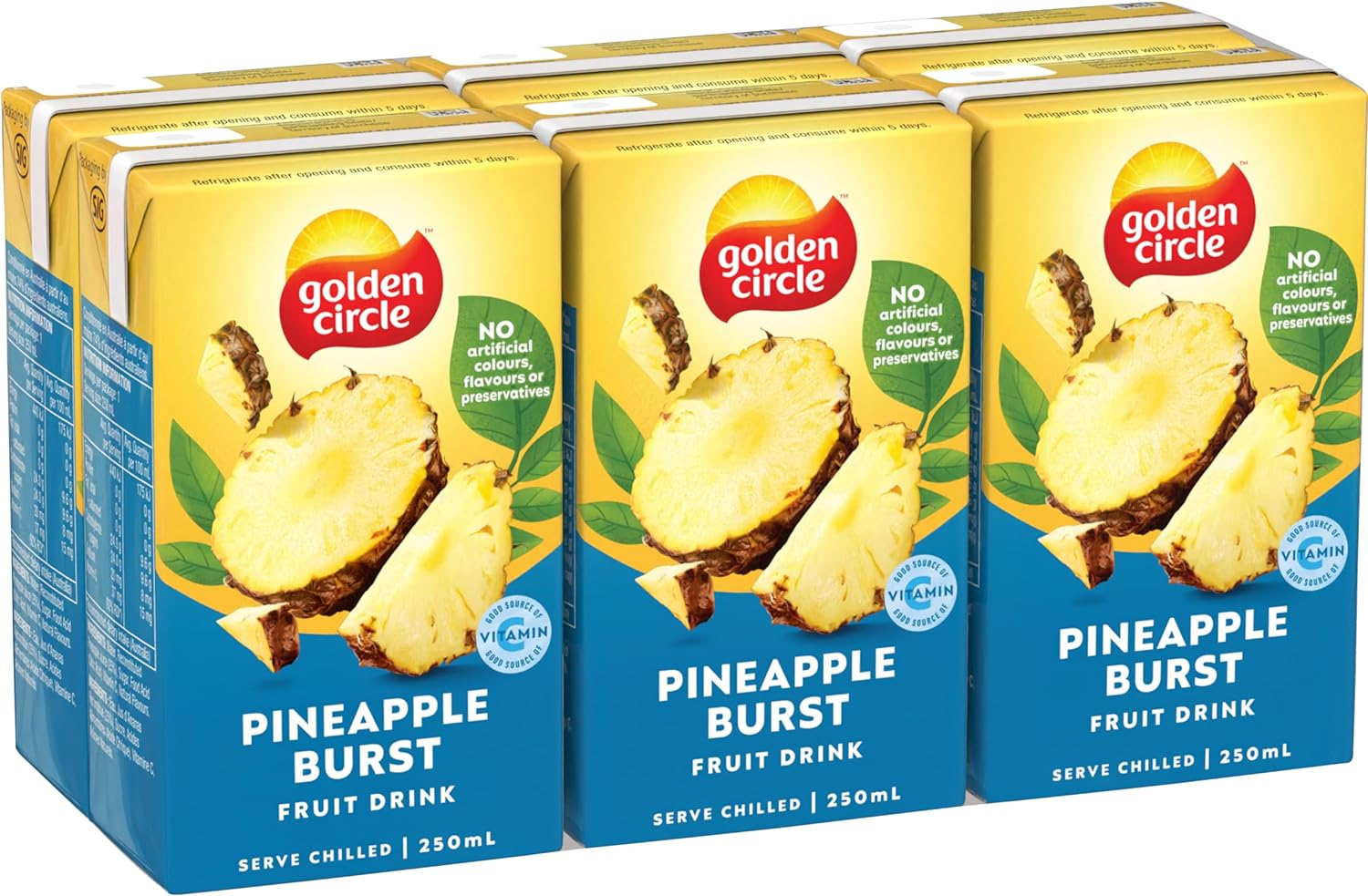 Golden Circle Pineapple Burst Fruit Drink Lunch Box Poppers Multipack Flavoured Lunchbox Drink No Artificial Colours, Flavours or Preservatives 250Ml (Pack of 6) image number 2