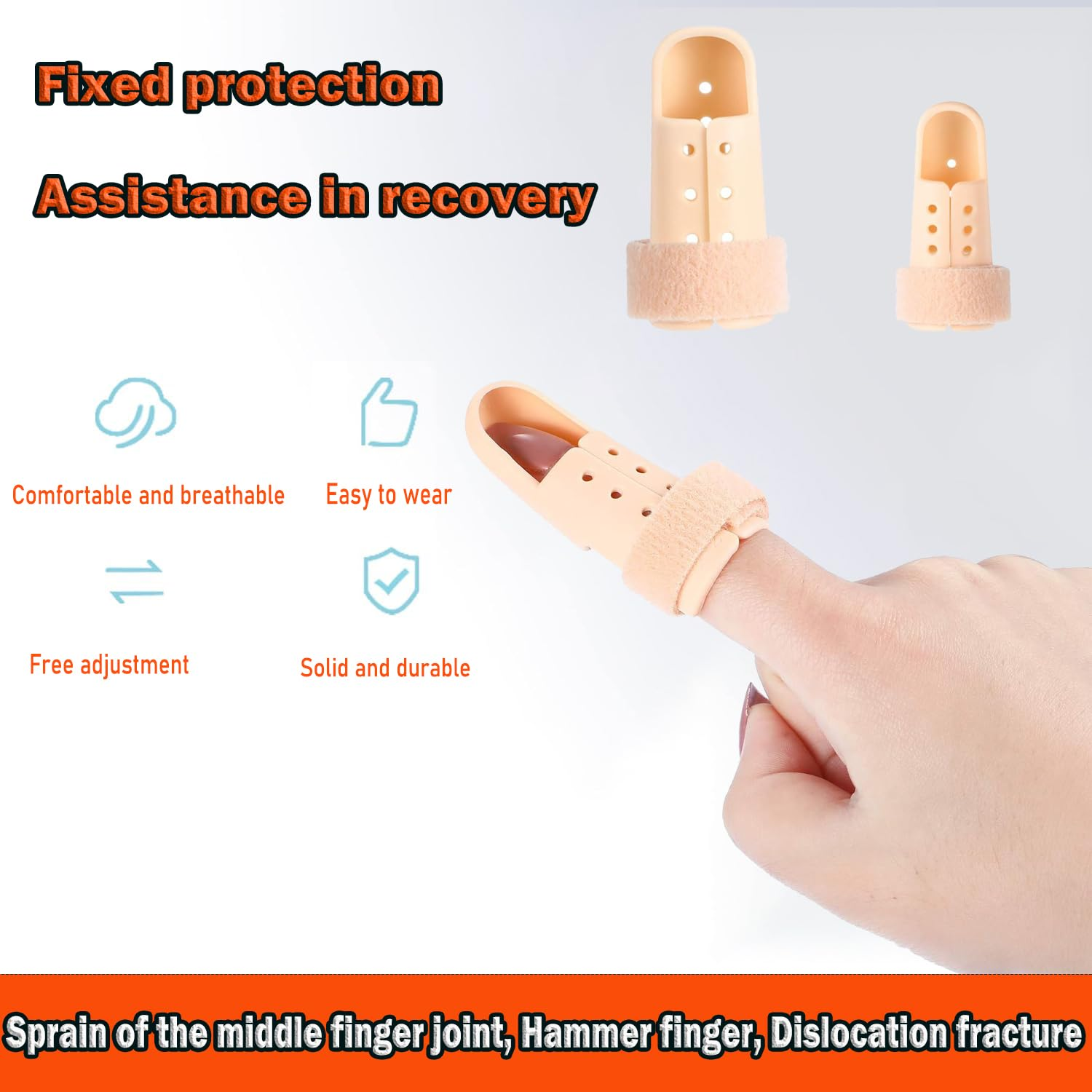 5Pieces Finger Splints for Mallet Finger and Arthritis, Adjustable Support Brace for Finger, Thumb Straightening (Beige, 5 Sizes)