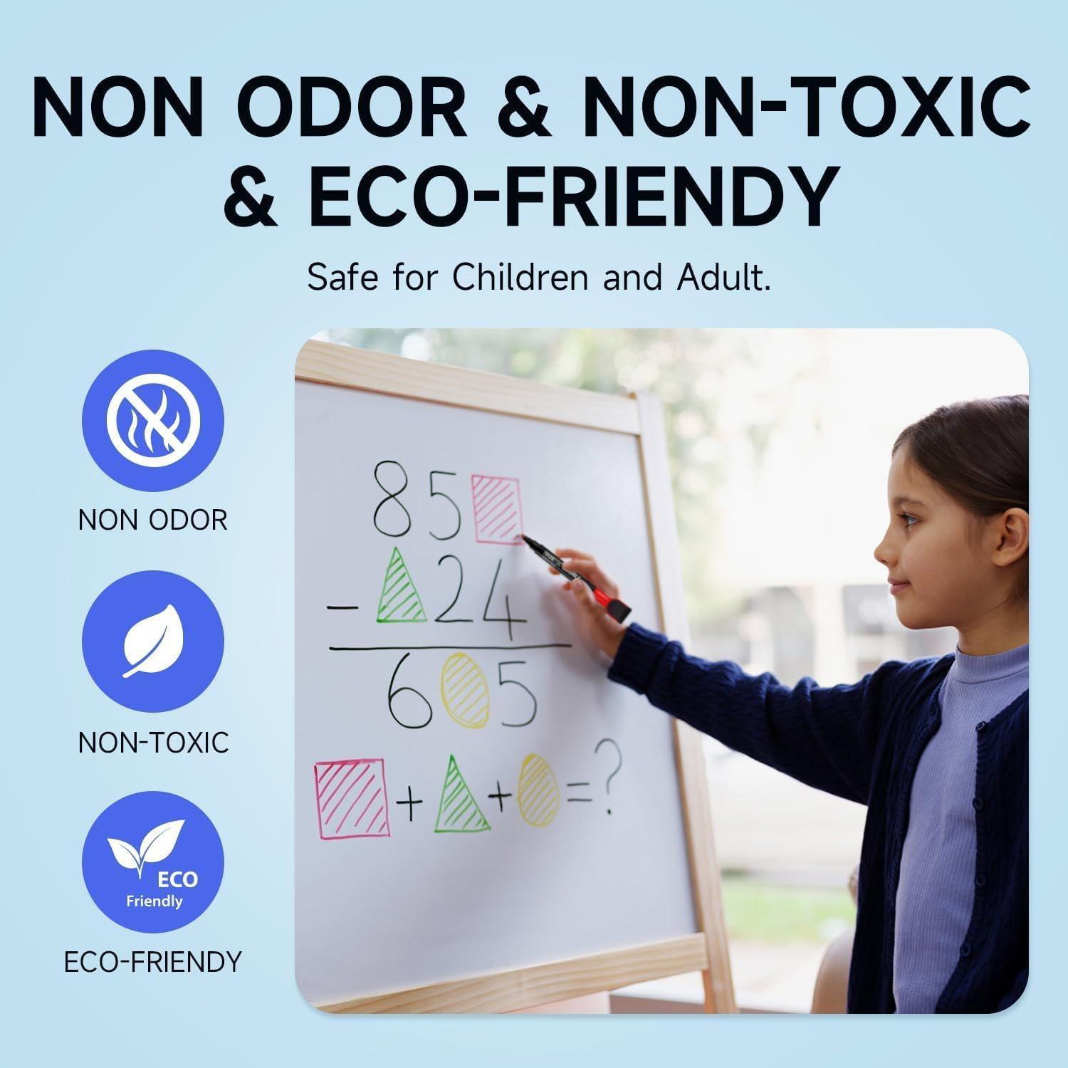 Magnetic Dry Erase Markers Fine Tip - 12 Colors Whiteboard Markers with Eraser Cap, Low Odor Thin Dry Erase Markers for Kids Teachers, Work on White Board & Calendar, Refrigerator, Kids Gift image number 2