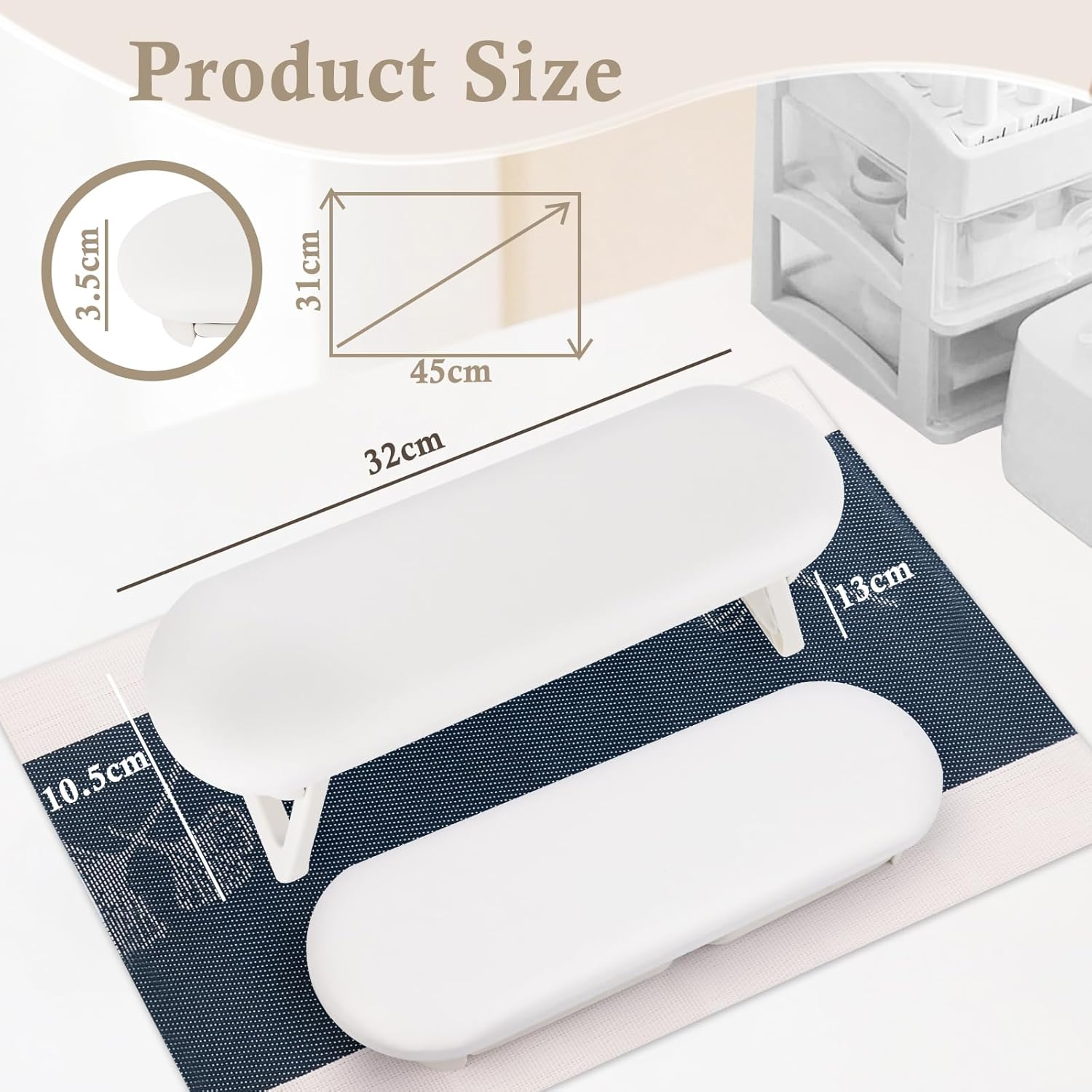 NVIYAM Nail Arm Rest Hand Cushion, Nail Cushion, Non-Slip PU Leather Hand Rest, Non-Slip Manicure Hand Cushion, Foldable Nail Armrest Cushion for Beauty Salons Home Manicure - White image number 4