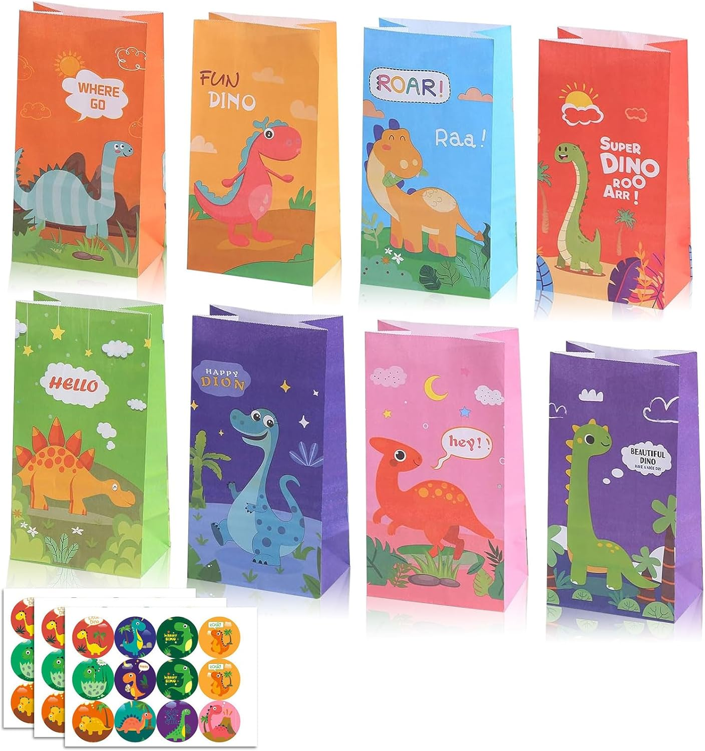 32 Pack Jungle Animal Party Favor Bags for Kids Birthday, Animals Goodie Bags with 36 Stickers, Zoo Gift Lolly Bags for Boys Girls, Baby Shower, Classroom, Animal Theme Party Supplies, 21X13X8Cm