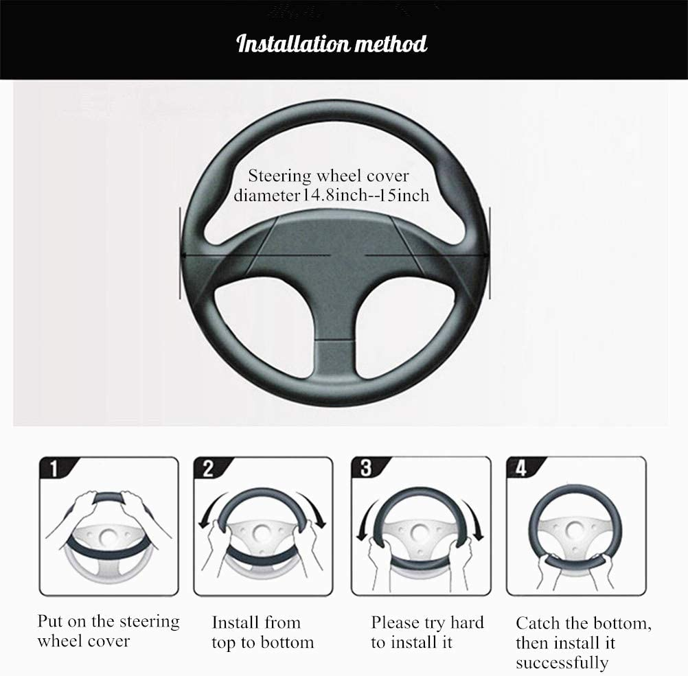 Brown Wheel Cover Cowhide Steering Wheel Cover Brown Leather Car Steering Wheel Cover Universal Size M/15Inch Fit Car/Auto/Suv (A-Brown-M) image number 3