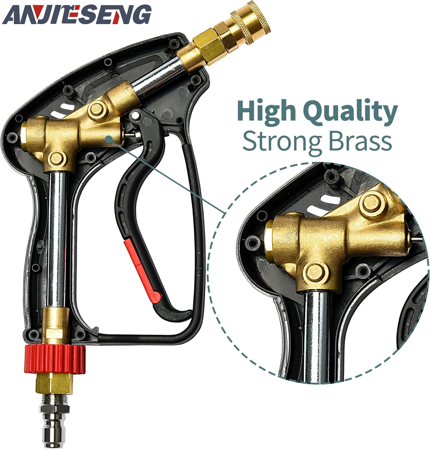 ANJIESENG Pressure Washer Short Gun, 5000 PSI /10.5 GPM Industrial Grade Best for Gas Power Washer with 360 Degree Swivel, 3/8&rdquo; Quick Connector M22 14 Fitting with 1/4" Quick Socket 5 Nozzle Tips image number 1