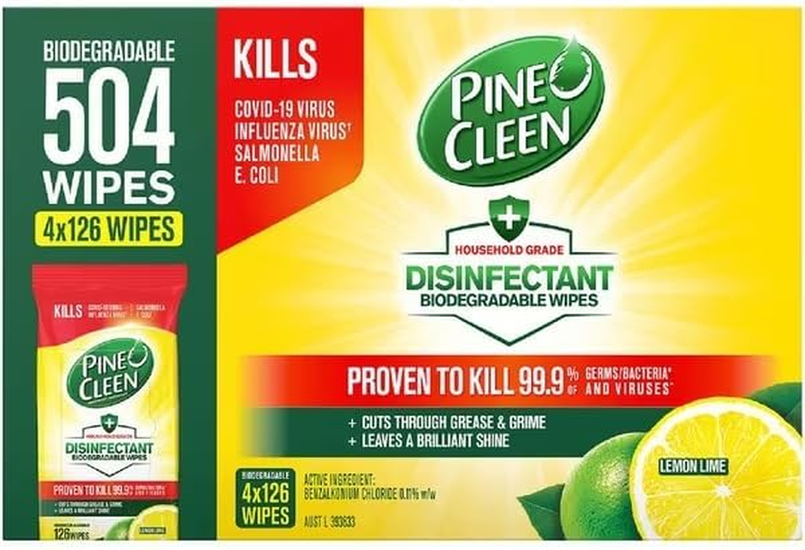 Pine O Cleen Disinfectant Biodegradable Multipurpose Wipes, Lemon Lime, 504 Wipes image number 6