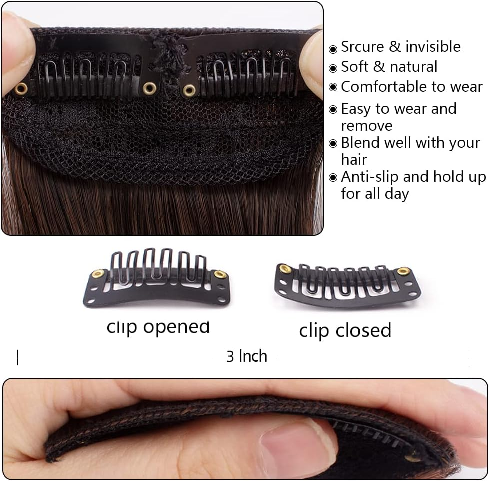 RESERVEDAZZLE 2PCS 4" Short Thick Hairpieces Adding Extra Hair Volume Clip in Hair Extensions Hair Pad Hair Topper for Thinning Hair Women Cushion High Hair (Dark Brown&Light Auburn Mixed4-30)