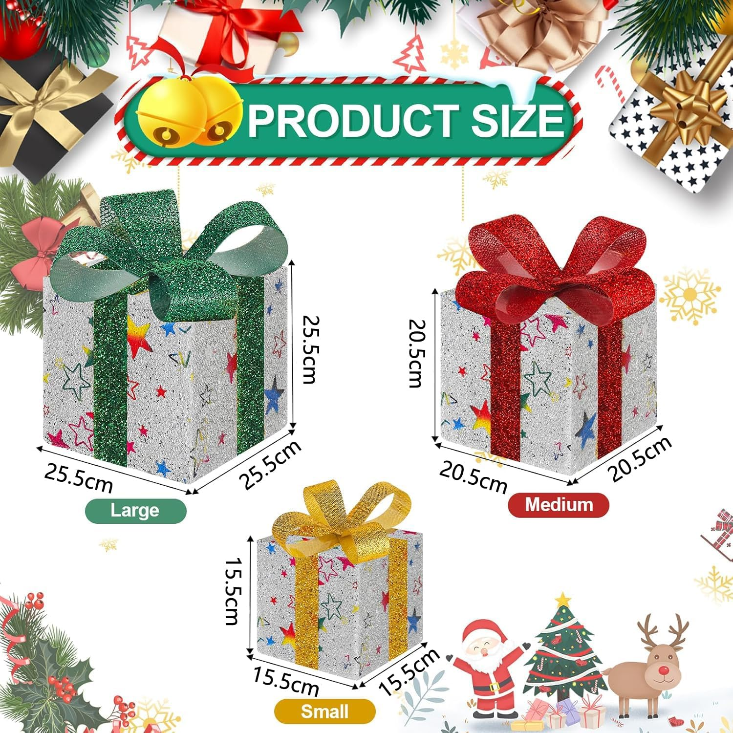 Christmas Lighted Gift Boxes Decorations, Indoor Outdoor Decorations, 3Pcs Gift Box 3D Decoration Water Resistant for Yard, Porch, Party, Christmas Tree image number 5