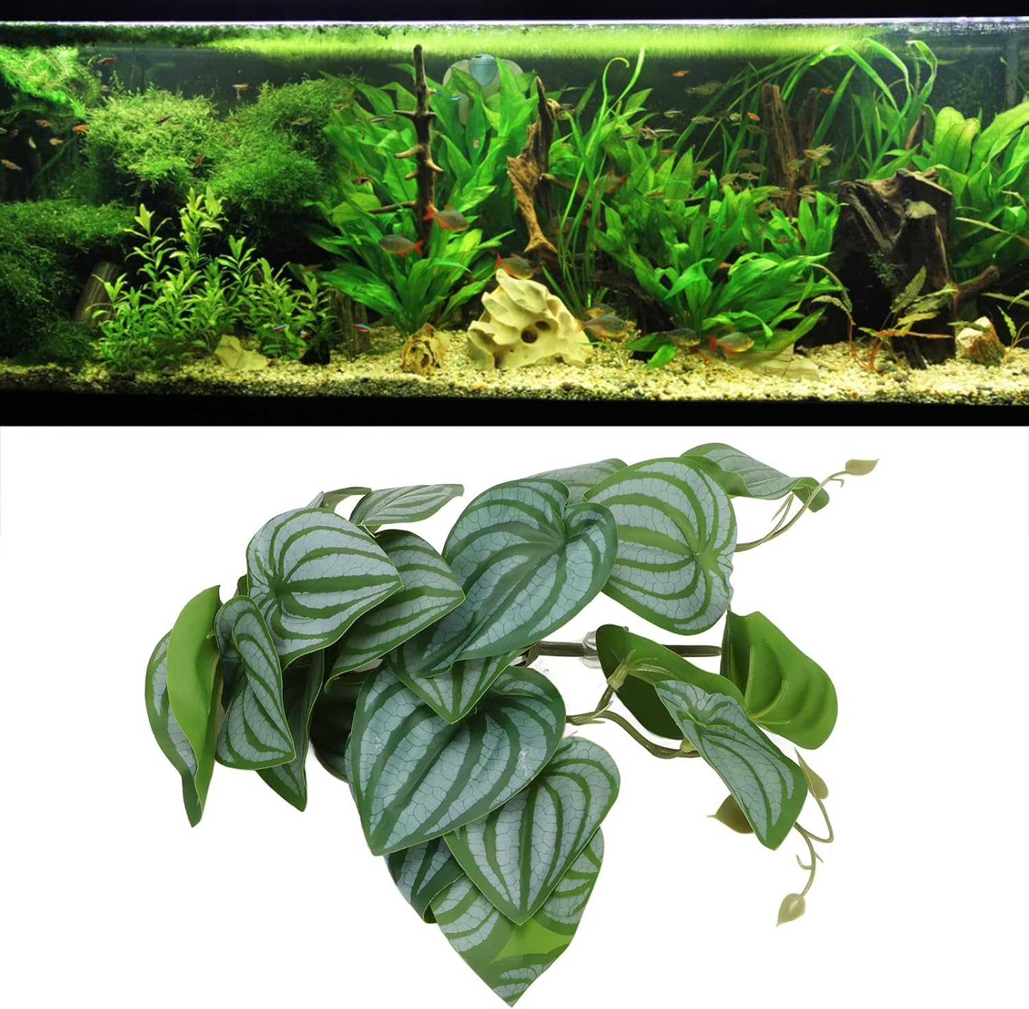 Zerodis Simulation Leaves Decoration, Lifelike Artificial Plants Soft Texture for Reptile Faux Plant Decor with Suction Cup Multifunction Leaf Rattan for Aquarium Home Decor image number 4