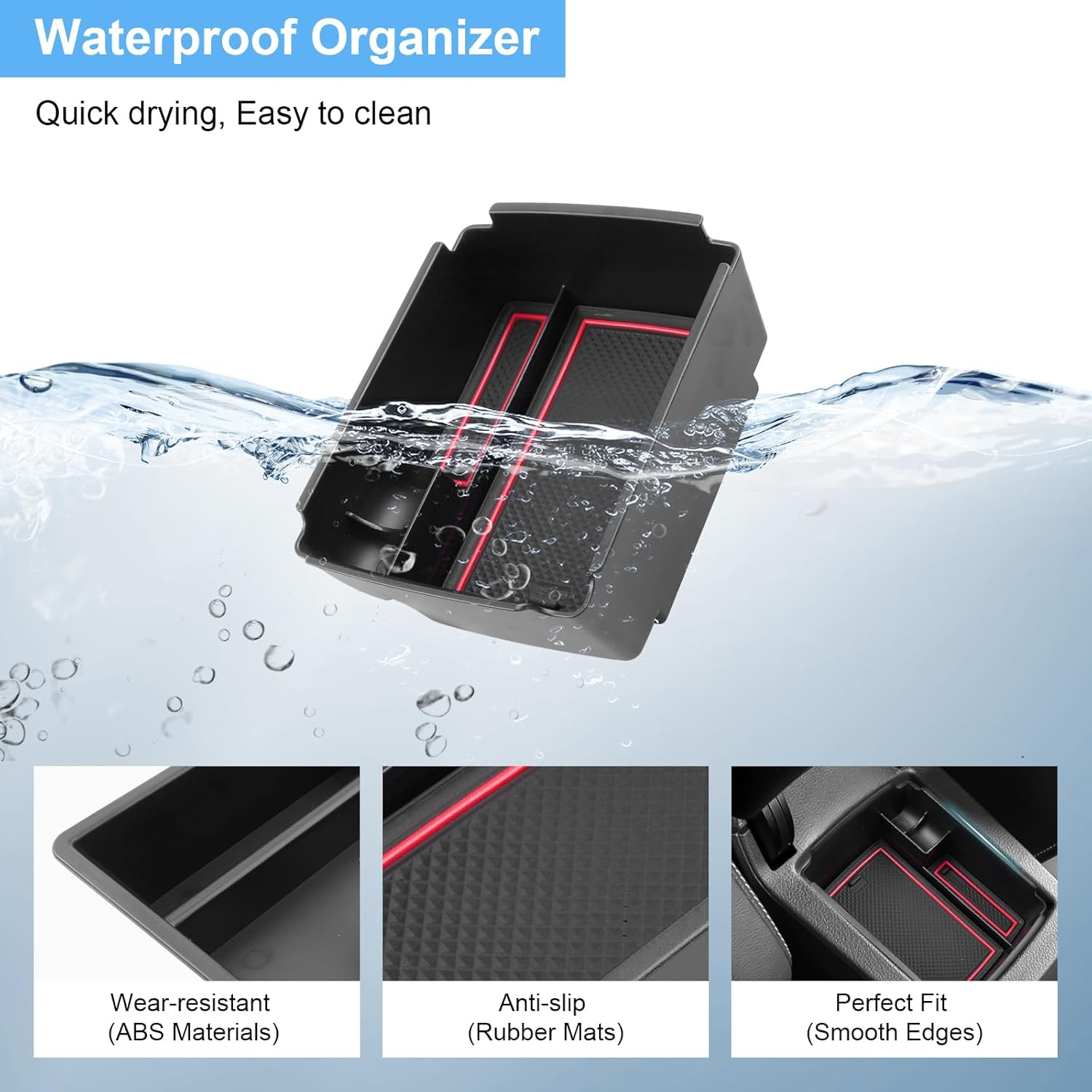 Coleya Centre Console Storage Box Compatible with VW Golf 7 7.5 2013-2019, Golf 7 Accessories Armrest Organiser, Golf 7.5 Centre Armrest Glove Box with Non-Slip Mat (Red) image number 4