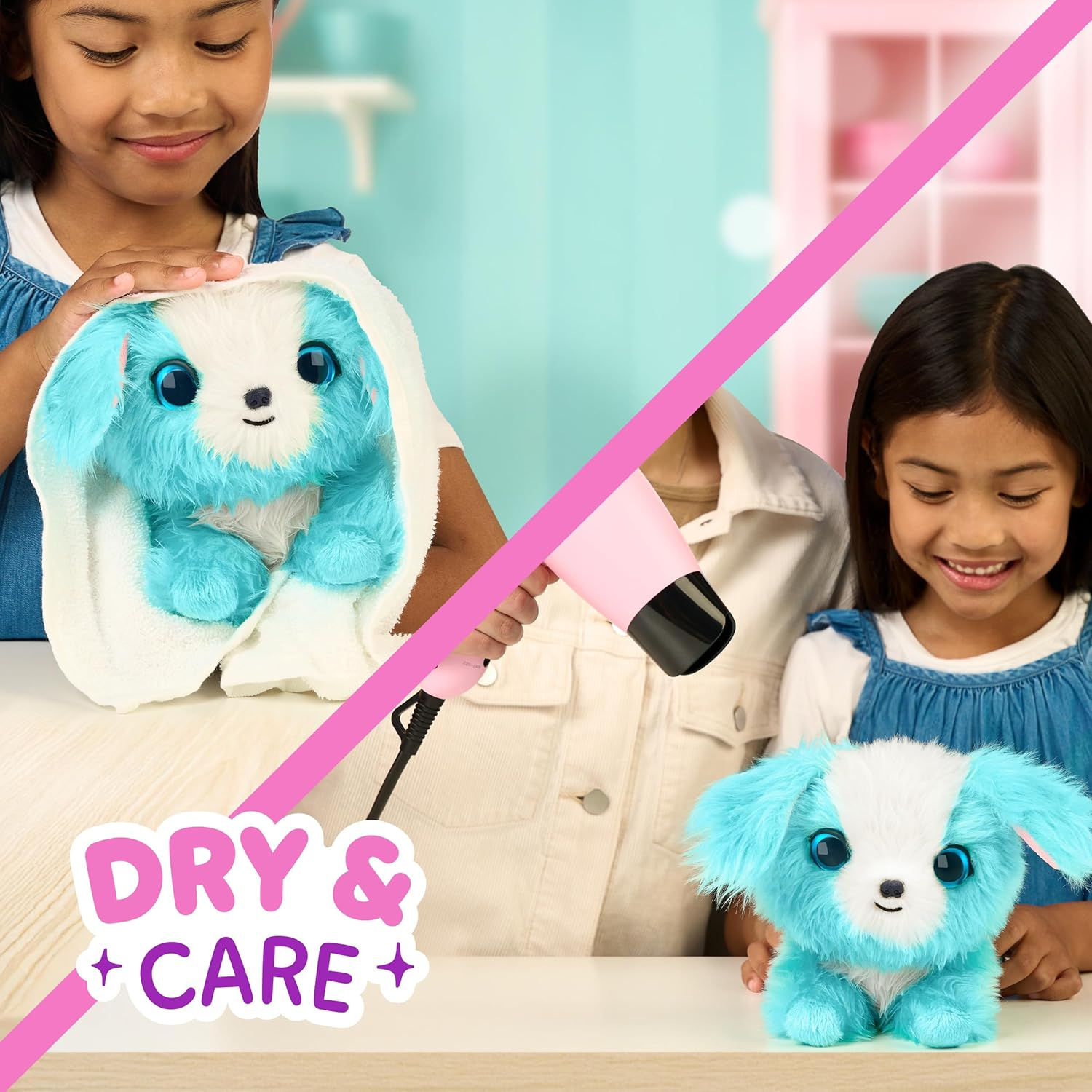Scruffaluvs Pet Scruffs Blue - Mystery Plush Toy, 19Cm (7.5") Tall - Wash to Reveal 1 of 3 Rescue Pets: Puppy, Bunny, or Kitty - Includes 22Cm (8.7") Deluxe Pet Carrier. Styles May Vary.