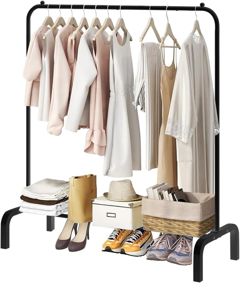 Metal Clothing Rack, Garment Rack for Hanging Clothes Portable Clothes Rack with Bottom Shelf for Hanging Shirts,Jeans and Coats (Black)