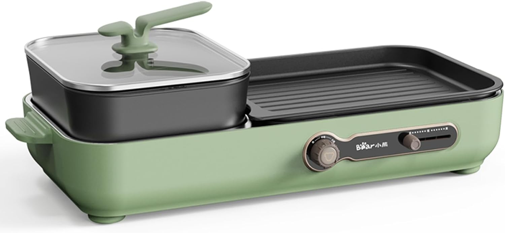 Electric Grill with Hot Pot, 2 in 1 Indoor Non-Stick Electric Hot Pot and Grill Cooker for Korean BBQ, Steaks, Shabu Shabu and Noodles, Independent Dual Temperature Control, Fast Heating, Green image number 6