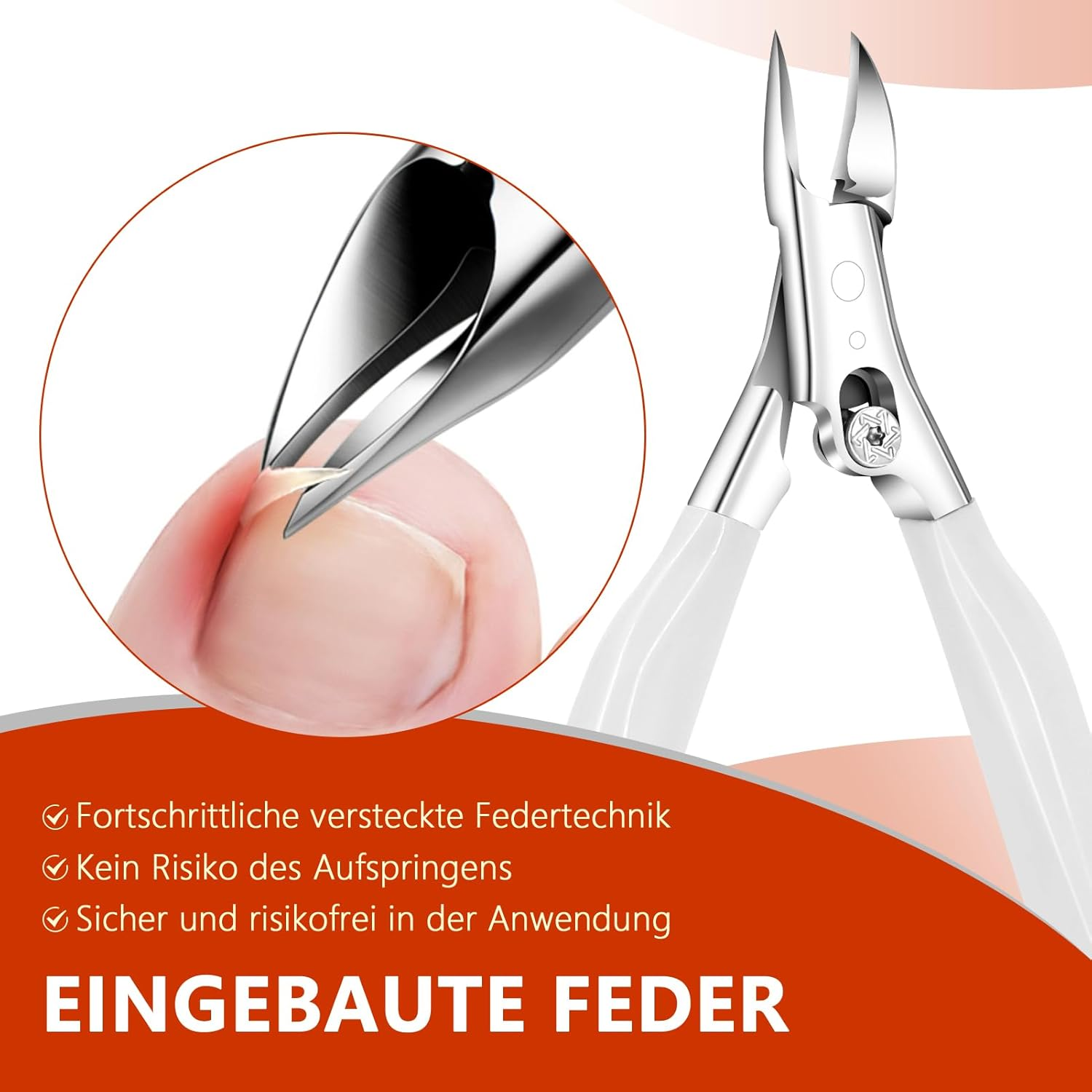 Precision Nail Scissors for Toenails and Fingernails, Sharp Stainless Steel Foot Nail Scissors for Thick and Deep Ingrown Toenails (White) image number 2