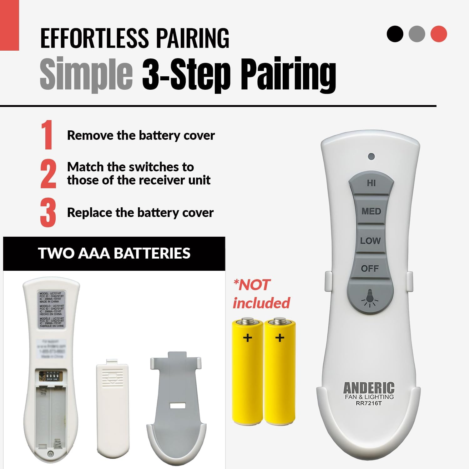 Anderic Slim Style UC7216T - Compatible with Hampton Bay/Harbor Breeze Ceiling Fans and Includes Wall Mount - Replaces: CHQ7216T, CHQ7078T, UC7078T, Fan-Hd, HD5 (Standard Slim - RR7216T)