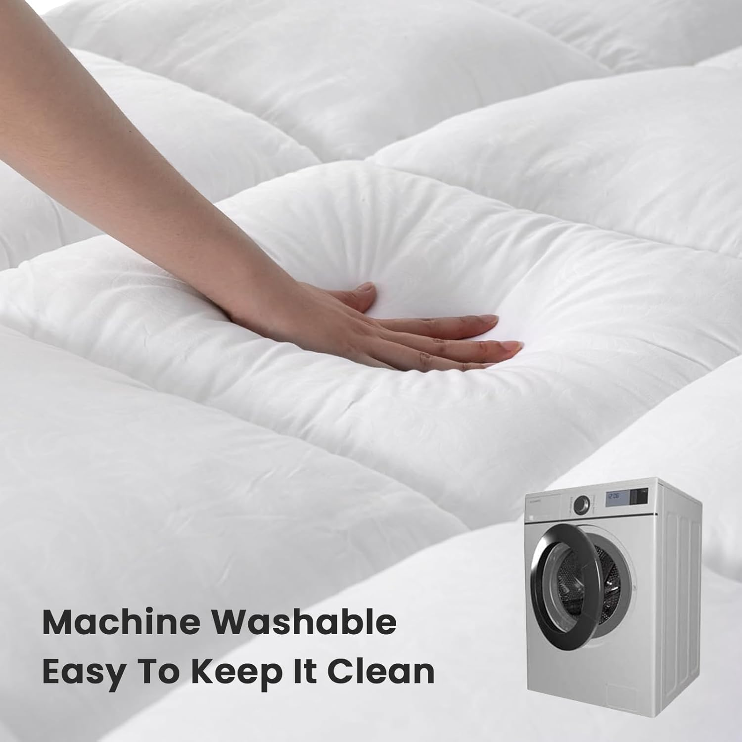 JINXIA Cooling Mattress Topper Queen for Back Pain, Extra Thick Mattress Pad Cover,Deep Elastic Pocket, Plush Pillow Top Overfilled with down Alternative, White image number 5