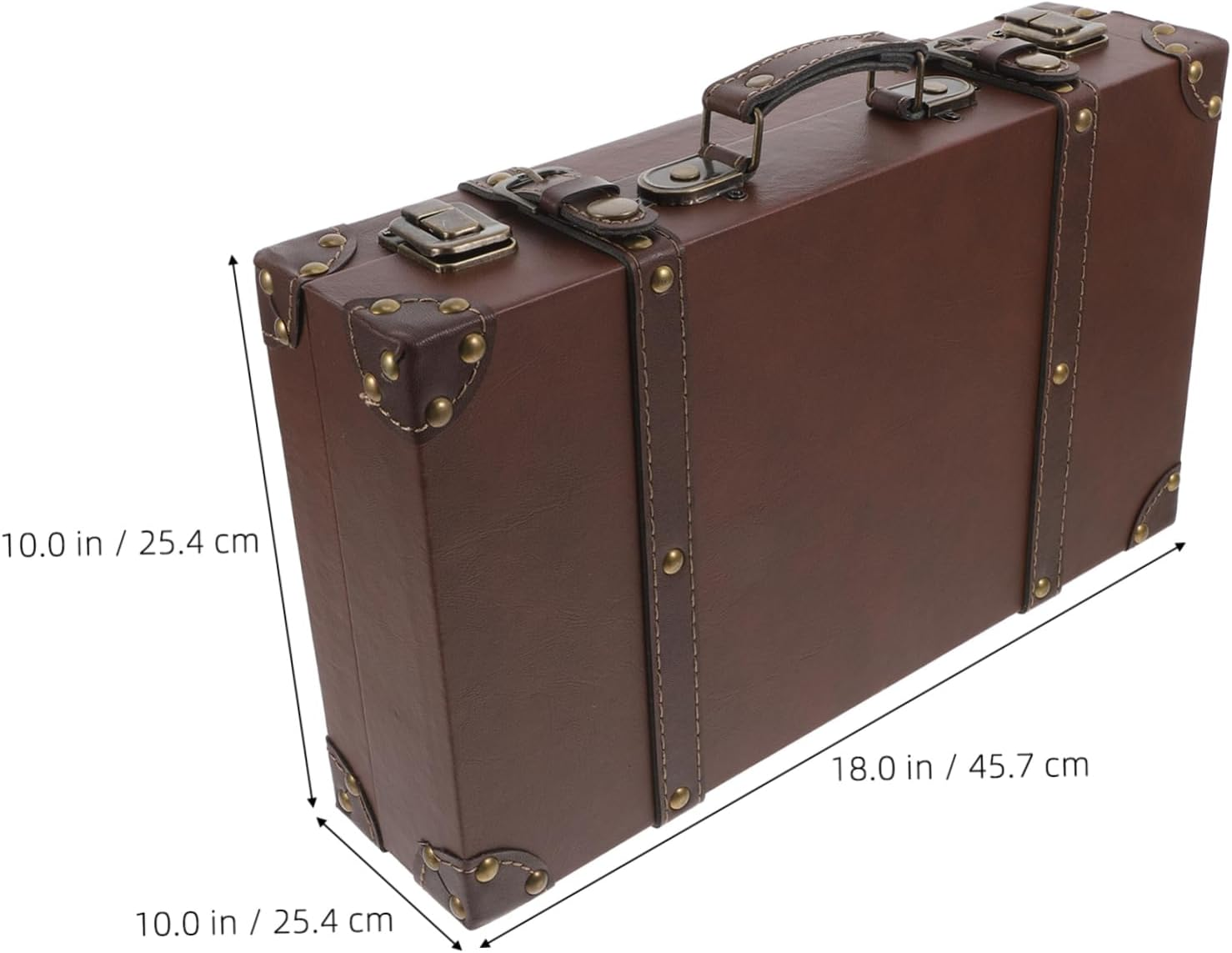 Outanaya Vintage Style Leather Trunk Luggage Small Brown Photo Props Decorative Storage Box Retro Suitcase for Clothing Store Window Display image number 4