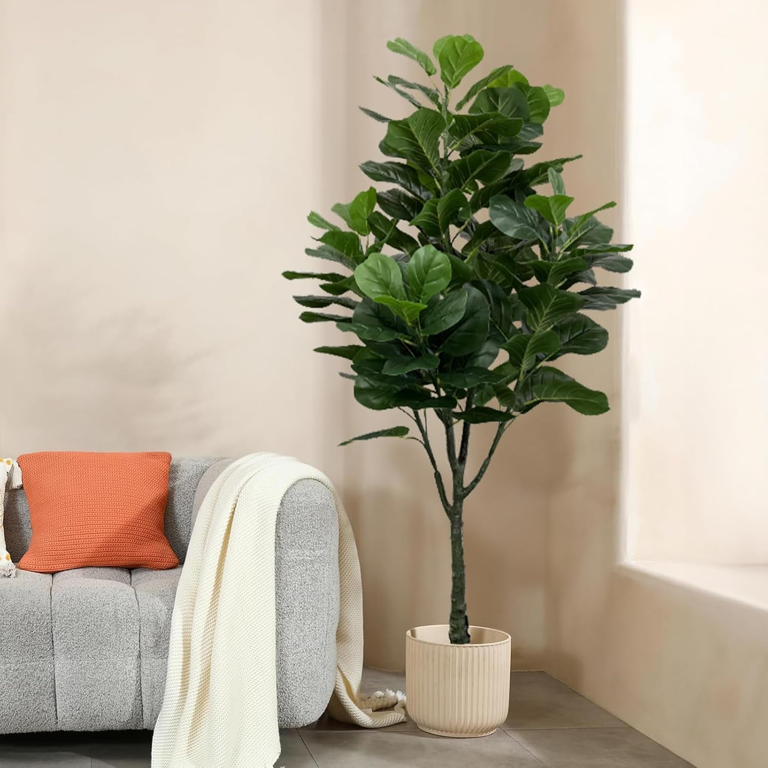 150Cm Artificial Plants Fiddle Leaf Fig Tree Tall Fake Plant with Pot, Large Faux Ficus Lyrata with Realistic Leaves for Indoor Home Decor, Outdoor Decor&ndash; No Maintenance Housewarming Gift (2) image number 6