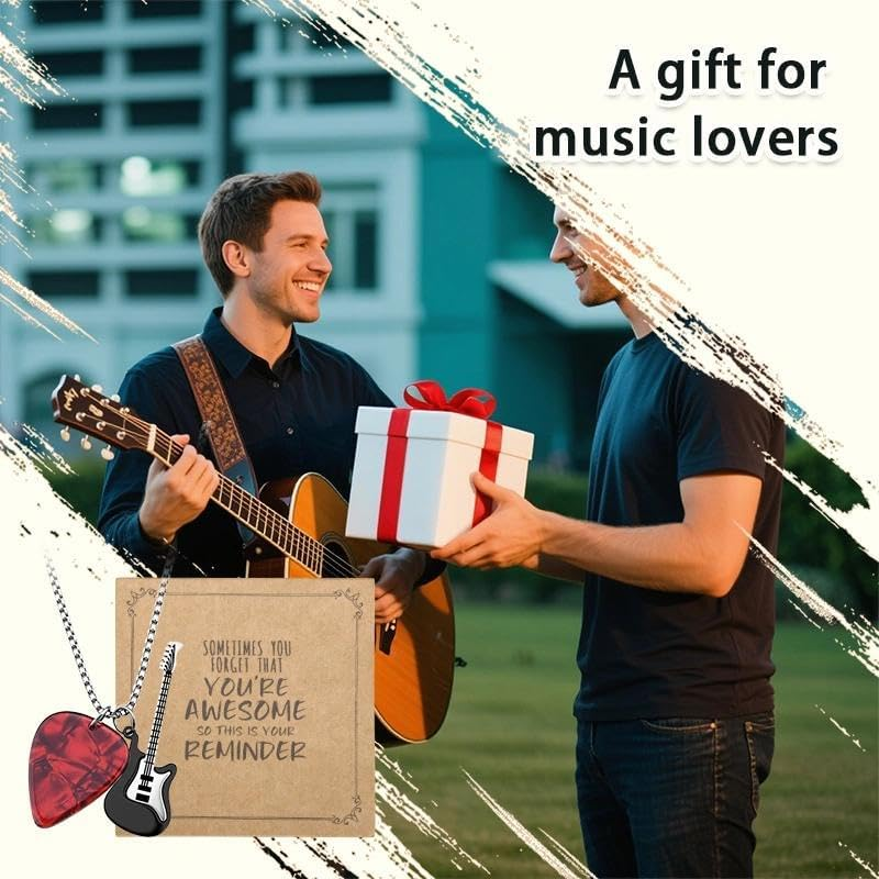 Guitar Pick Necklace for Women Men Friend Christmas Birthday Gifts for Music Lovers Guitarsic Necklace for Musician Guitarist Motivational Inspirational Gift Music Musical Necklaces
