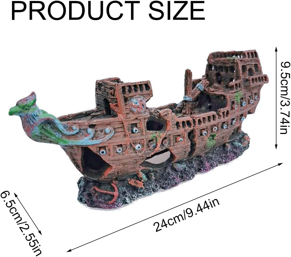 AIMALL Resin Pirate Ship Aquarium Decoration 9.44X3.74X2.55In Sunken Wreck Ornament for Fish Tank Aquascaping Underwater Scene Hideout Decor image number 6