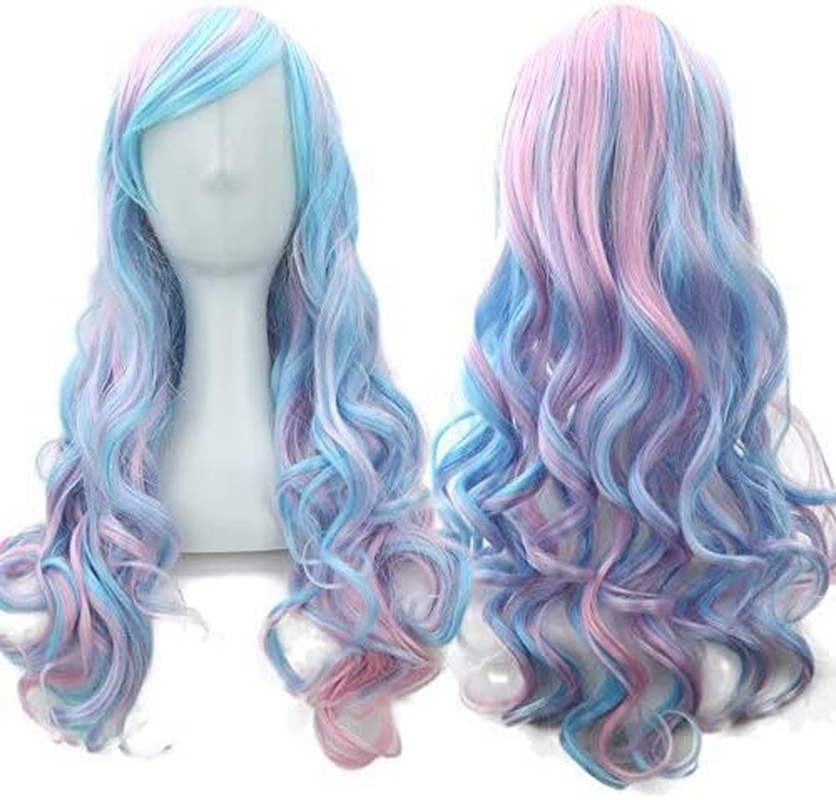 IMISSU 26'' Long Natural Hair Wigs Cosplay Wig with Bangs Colorful Halloween Costume Party Wigs for Women (Red Green Yellow)