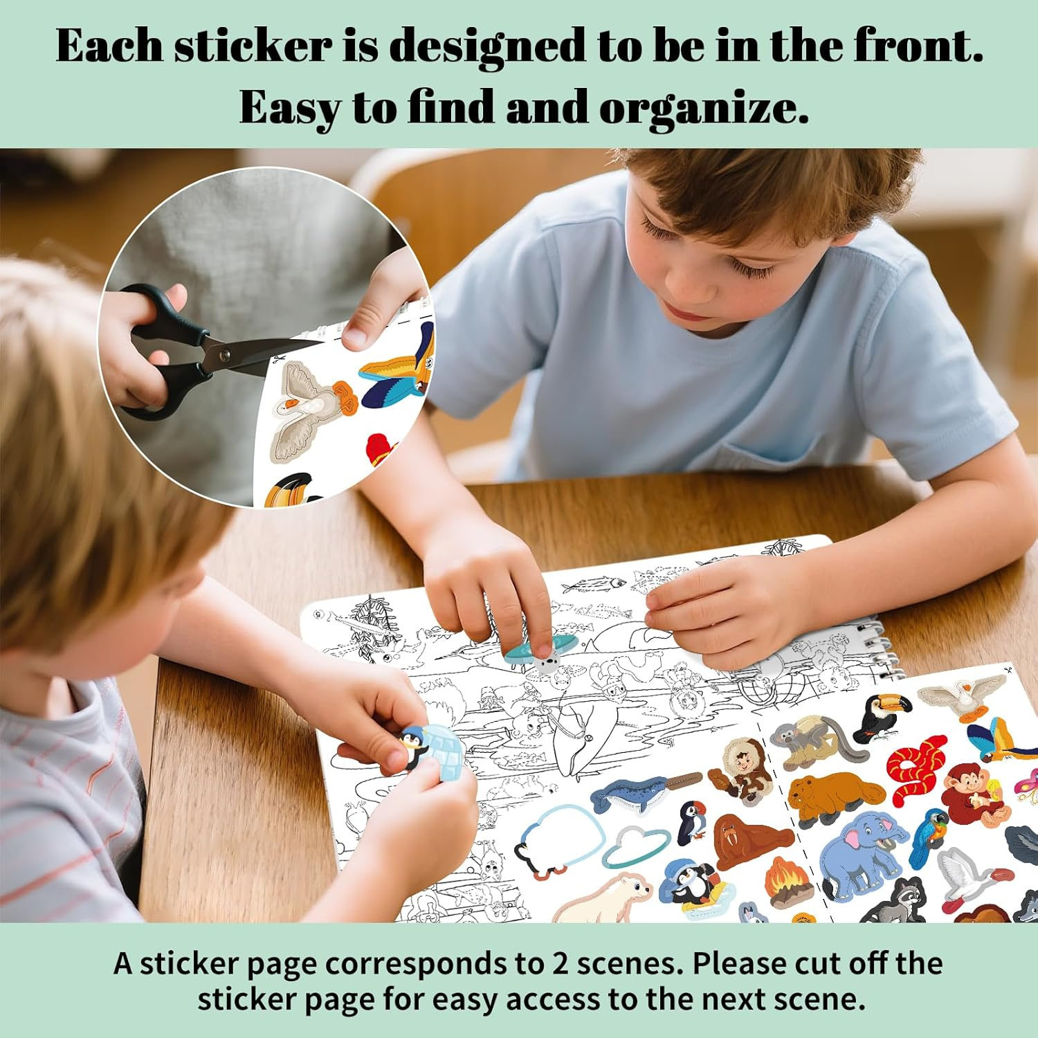 Elfew Find the Animal Sticker Book for Kids Ages 3+, Include 20 Hidden Theme Stickers for Kids, Learning & Educational Travel Toy, Find over 450+ Hidden Object image number 6