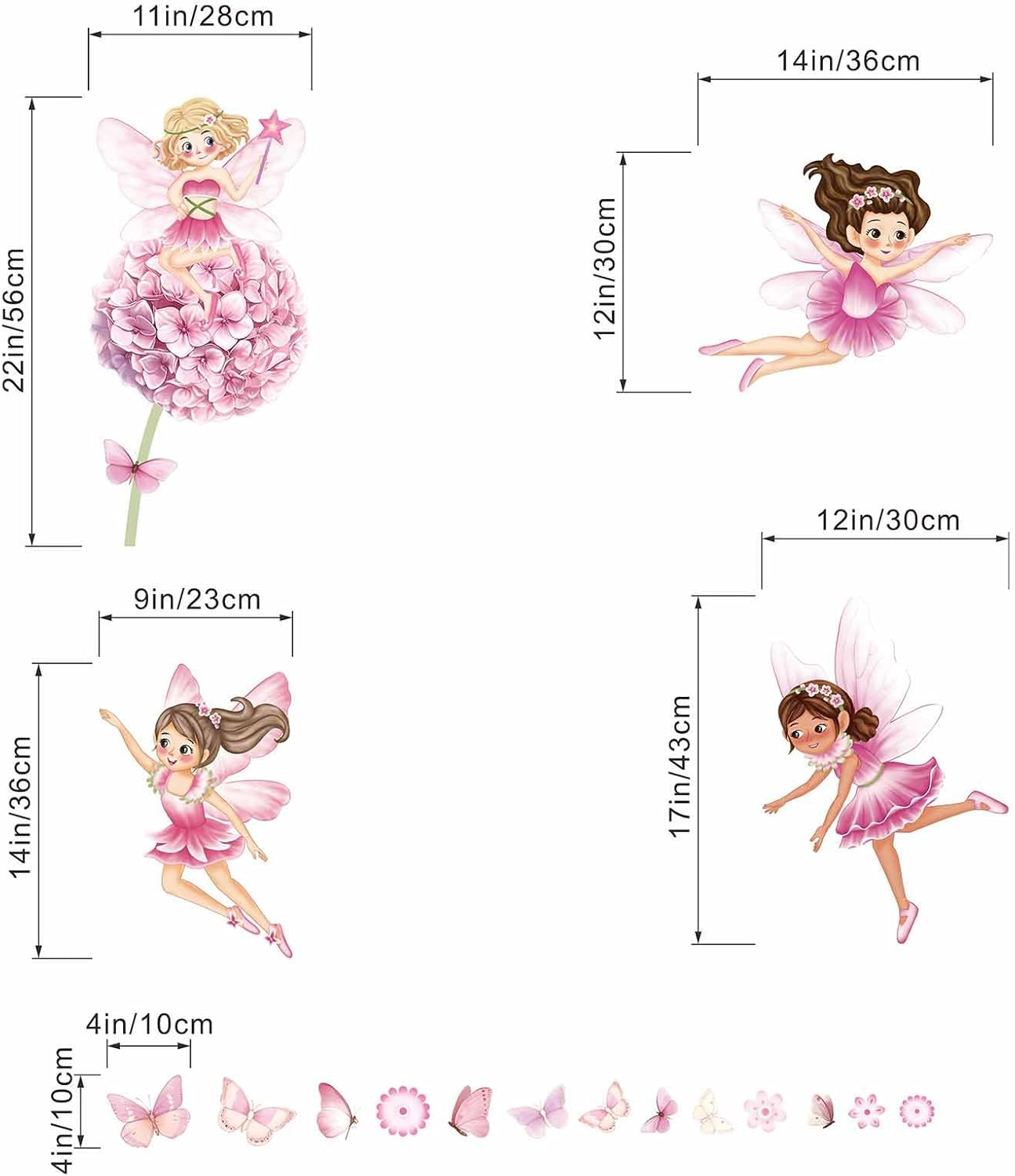 Fairy Girl Flower Wall Stickers - Pink Dandelion Floral Butterfly Wall Decals - Girls Bedroom Nursery Daycare Playroom Classroom Wall Decor image number 3