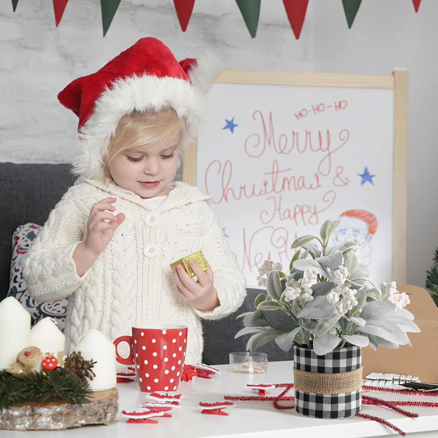 Flocked Lambs Ear Tabletop Mini Small Table Top Winter Christmas Tree,10" Artificial Little Potted for Christmas Decor, for Home Indoor Holiday.