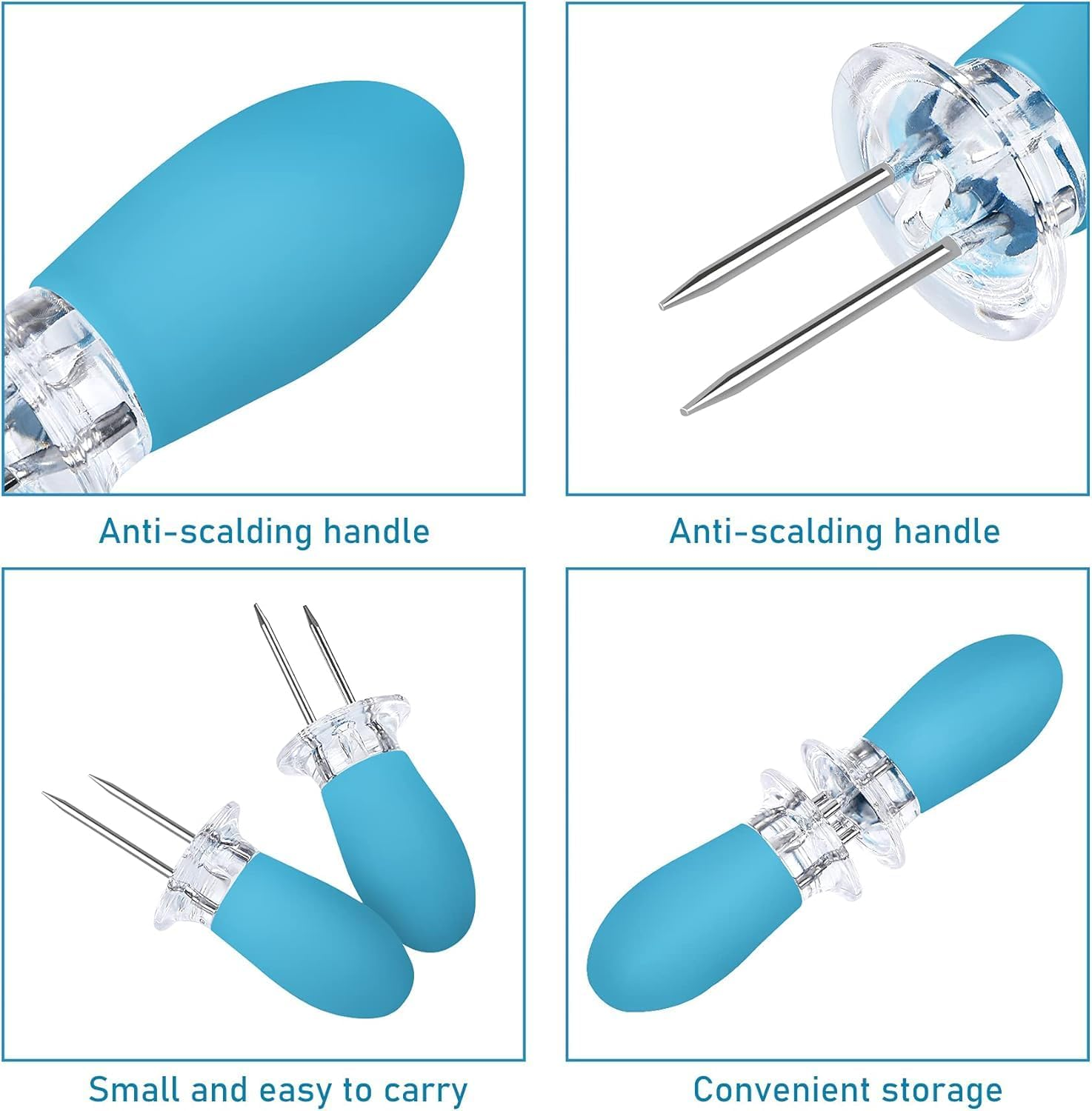 Quhoxdye 18Pcs/9Pairs Corn Holders, Stainless Steel Corn Cob Holders Corn on the Cob BBQ Fork Skewers with Butter Spreader for Home Cooking Parties Camping (Multicolor) image number 4