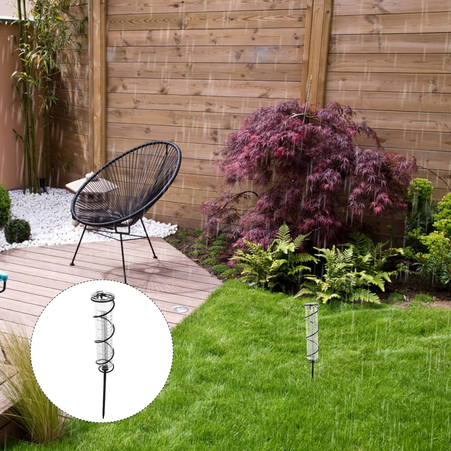 Outdoor Rain Gauge Iron and Glass Rain Measure Device with Clear Scale Decorative Garden Stake for Accurate Rainfall Measurement Weather Monitoring Tool for Lawn and Patio image number 1