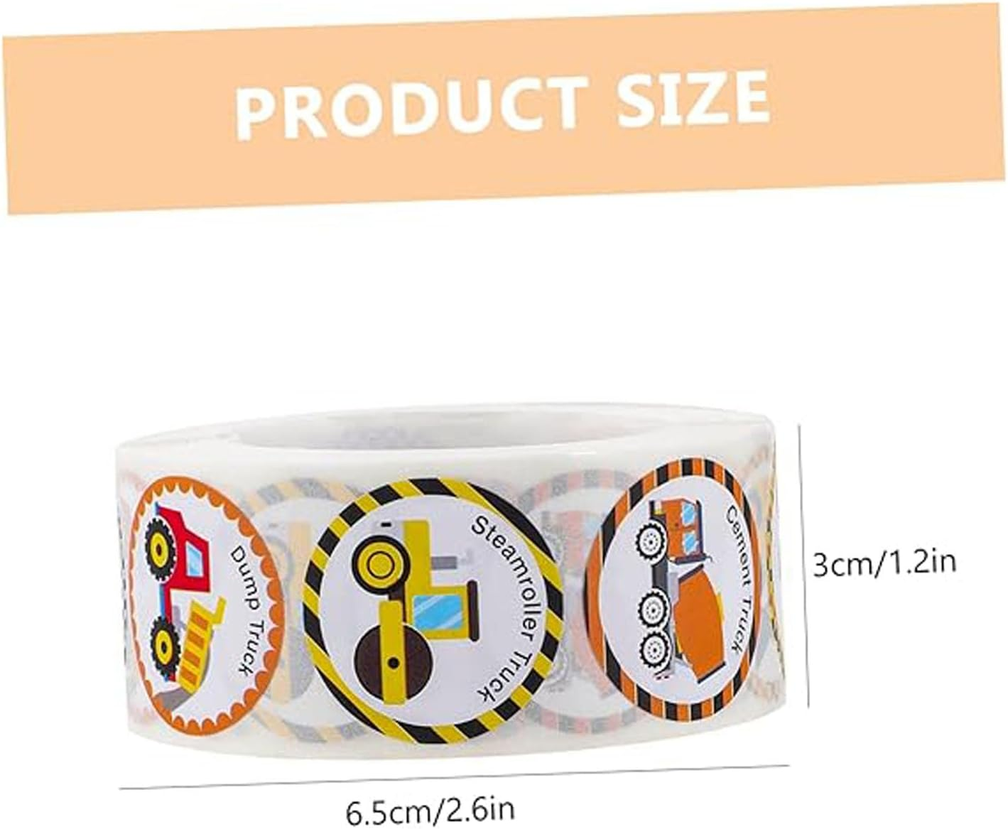 1Pcs Construction Truck Stickers for Kids Boys, round Vehicle Reward Decals with Bright Cartoon Design, Lightweight Safe Motivational Stickers for Home School Classroom Office Use image number 3
