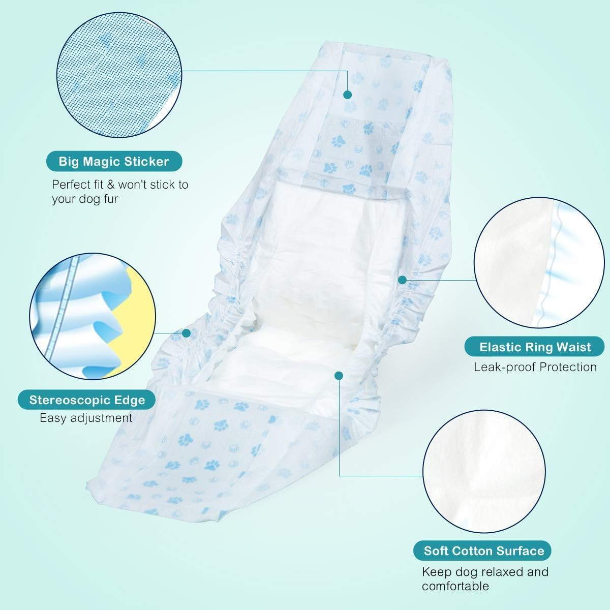 Dog Diapers Male, Disposable Male Dog Wraps Pack of 50, Ultra Absorbent Doggie Diapers, Rapid-Dry Leak-Proof Puppy Diapers, Wetness Indicator Excitable Urination Incontinence, Medium image number 1