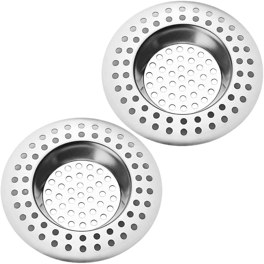 COCKLECREEK Stainless Steel Sink Strainer 2 Pack - 7.7Cm Heavy Duty Drain Protector, 4.5Cm Inner Diameter Rustproof Hair Catcher for Kitchen Bathroom Shower, Universal Fit Sink/Tub (0.8Cm Height)