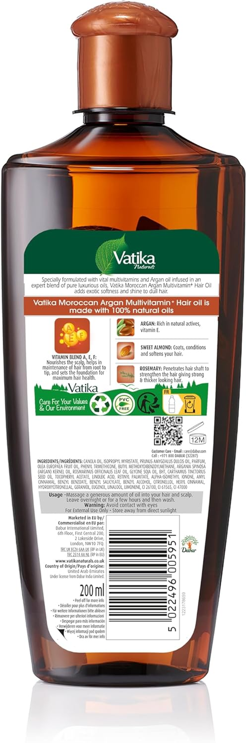 Vatika Naturals Argan Enriched Hair Oil - 200Ml | Multivitamin A, E & F | Brilliant Shines, Non-Greasy Formula | for Moisture Soft Hair image number 2