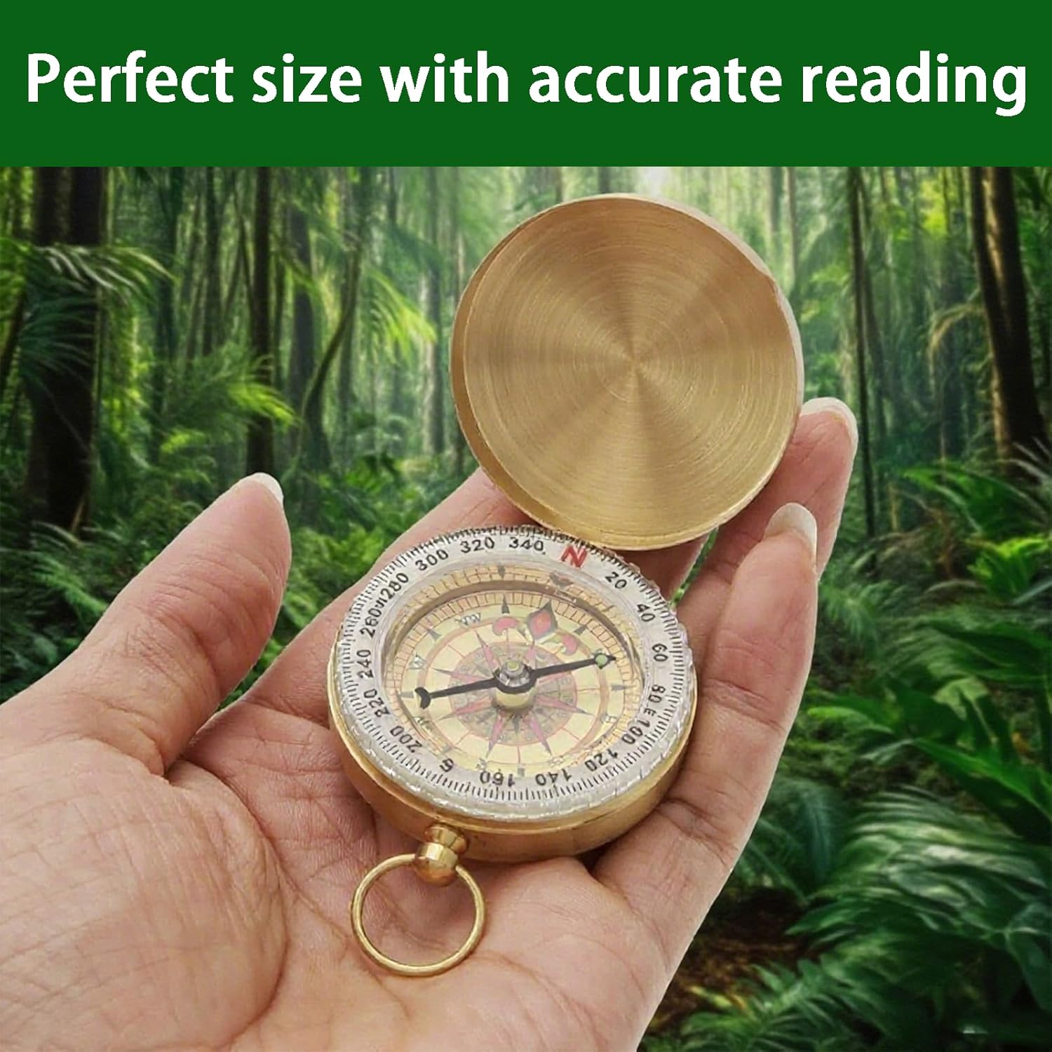 Zvorgath Compass, Camping Survival Compass, Metal Copper Clamshell Style with Glow in the Dark Feature, for Camping, Survival, Hiking, Hunting, and Climbing image number 2