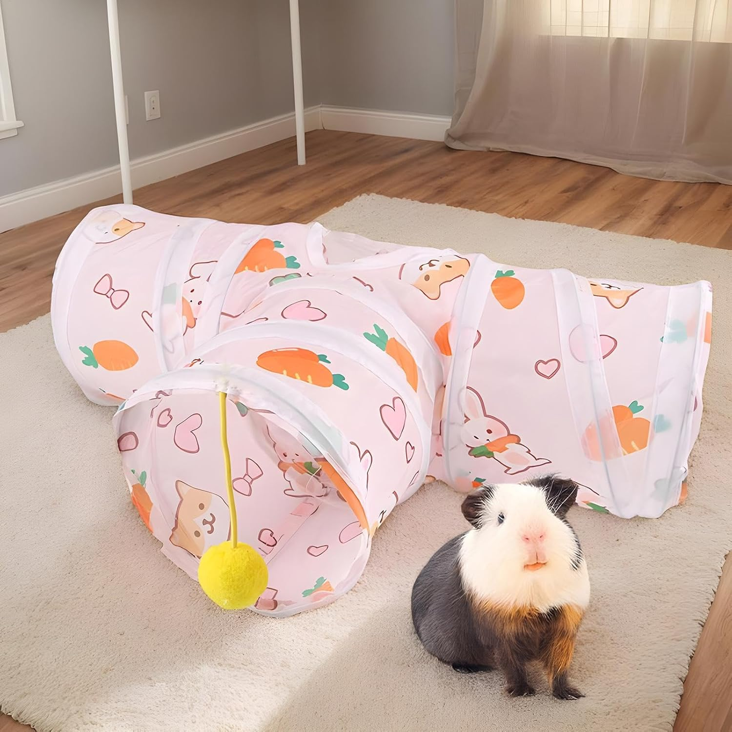 Small Animal Tunnel,Small Pet Exercise Tubes | Foldable Tunnels Cartoon Bunny Hiding Tube Activity Toy for Dwarf Rabbits, Hamster, Kitten - A image number 3